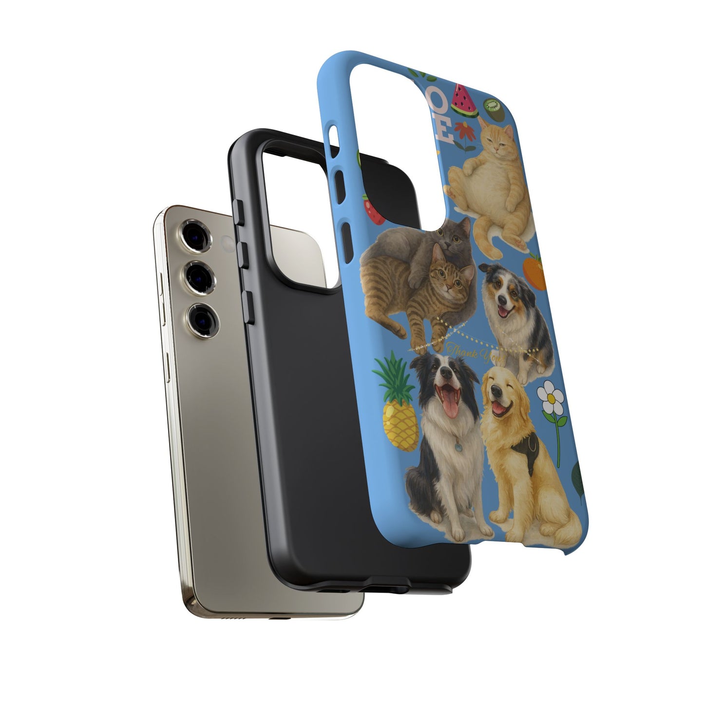 60A-1 Dog and Cat Printed Dual-Layer Phone Case In Blue – Glossy or Matte Finish – iPhone & Android Compatible
