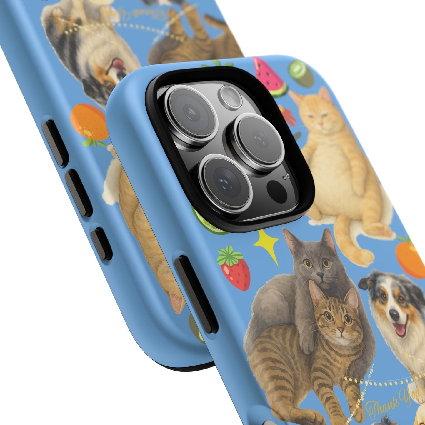 60A-1 Dog and Cat Printed Dual-Layer Phone Case In Blue – Glossy or Matte Finish – iPhone & Android Compatible