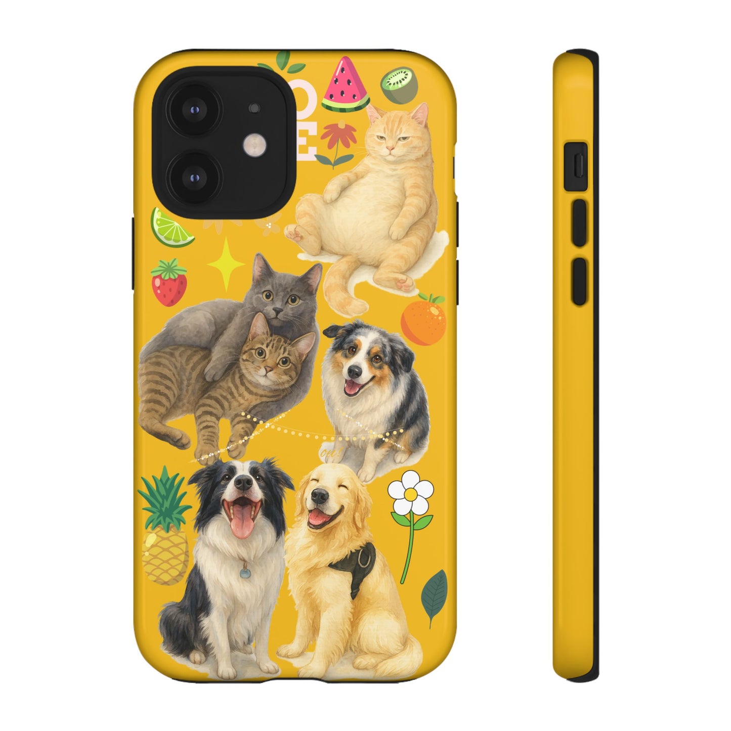 60A-5 Dog and Cat Printed Dual-Layer Phone Case In Yellow – Glossy or Matte Finish – iPhone & Android Compatible