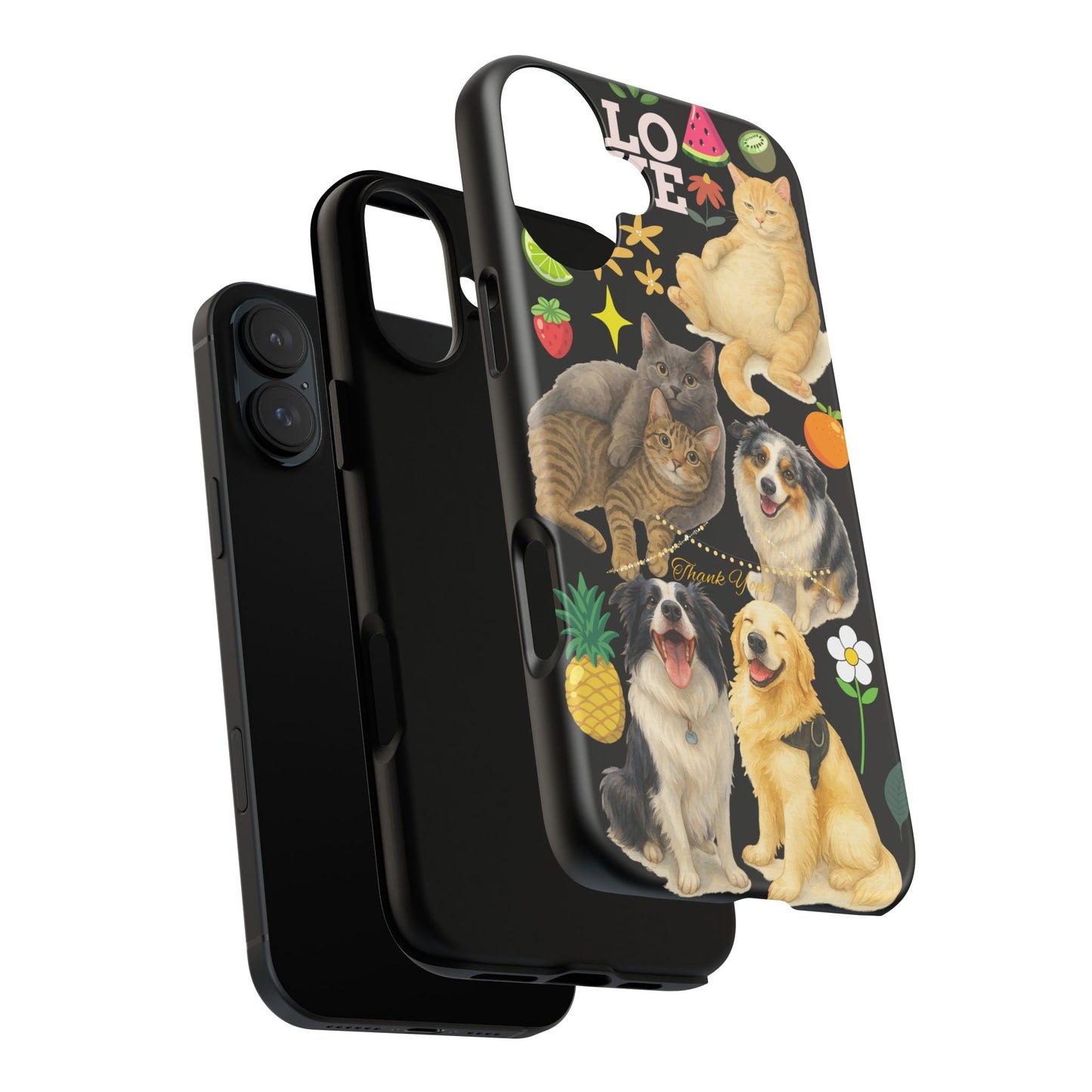 60A-8 Dog and Cat Printed Dual-Layer Phone Case In Black – Glossy or Matte Finish – iPhone & Android Compatible