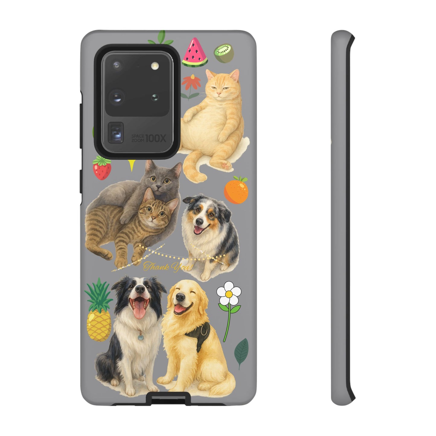 60A-3 Dog and Cat Printed Dual-Layer Phone Case In Grey – Glossy or Matte Finish – iPhone & Android Compatible