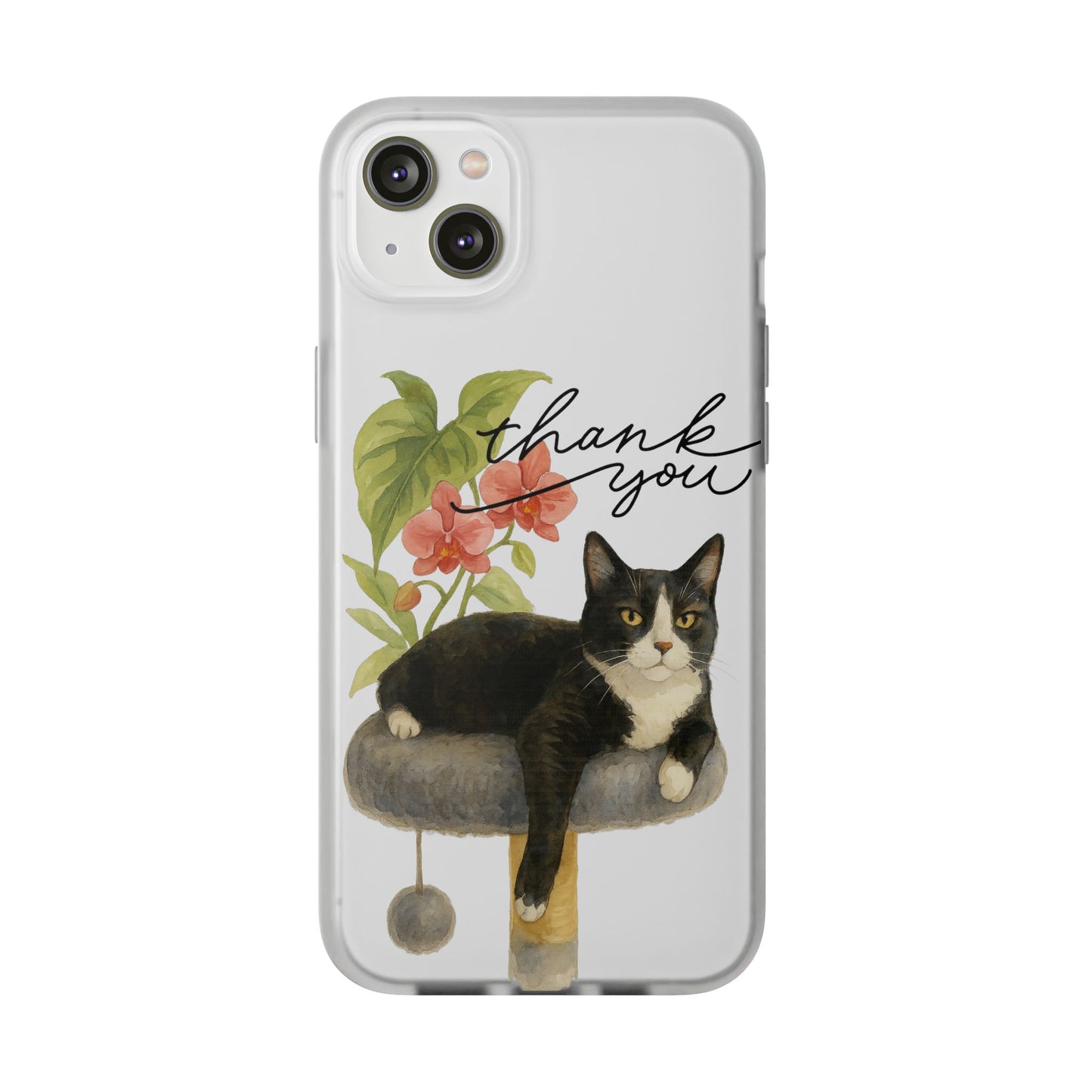 62A Cute Cat Thank You Phone Case – Flexible Matte TPU Slim Cover for iPhone & Android Gift