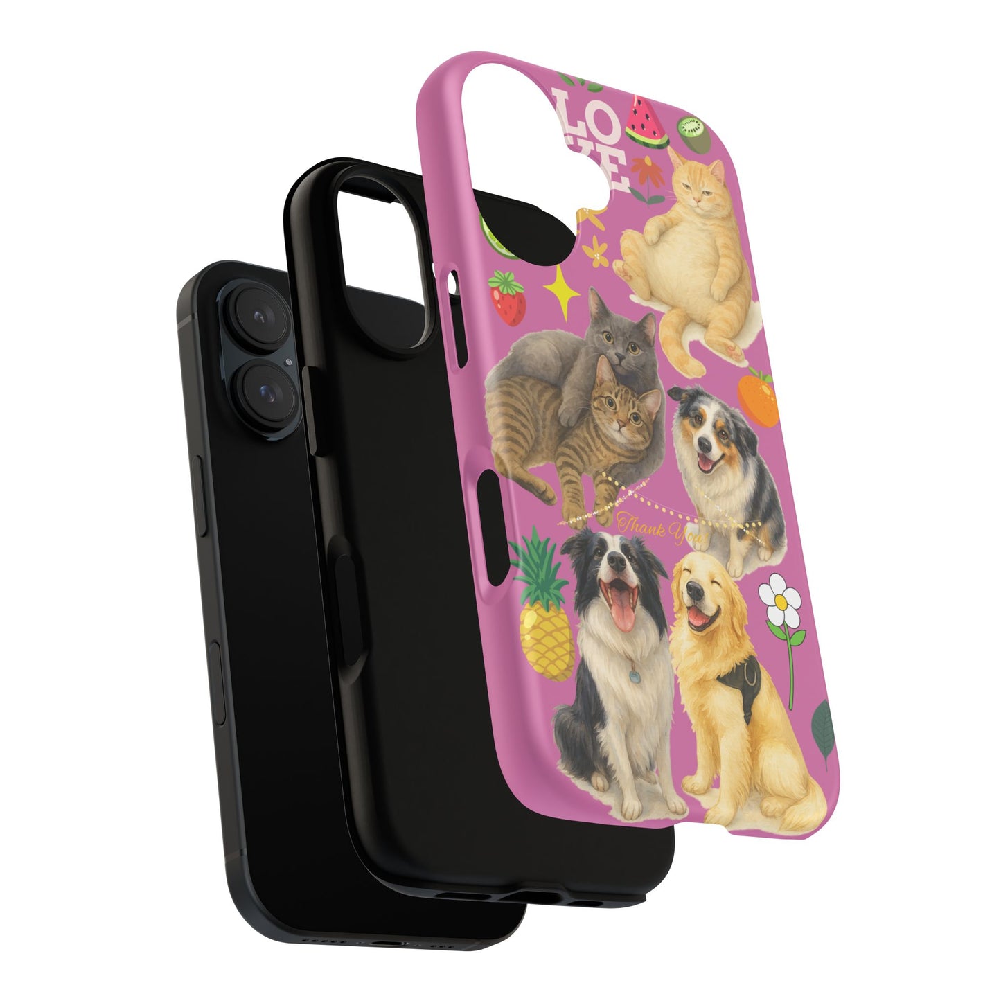 60A-2 Dog and Cat Printed Dual-Layer Phone Case In Pink – Glossy or Matte Finish – iPhone & Android Compatible