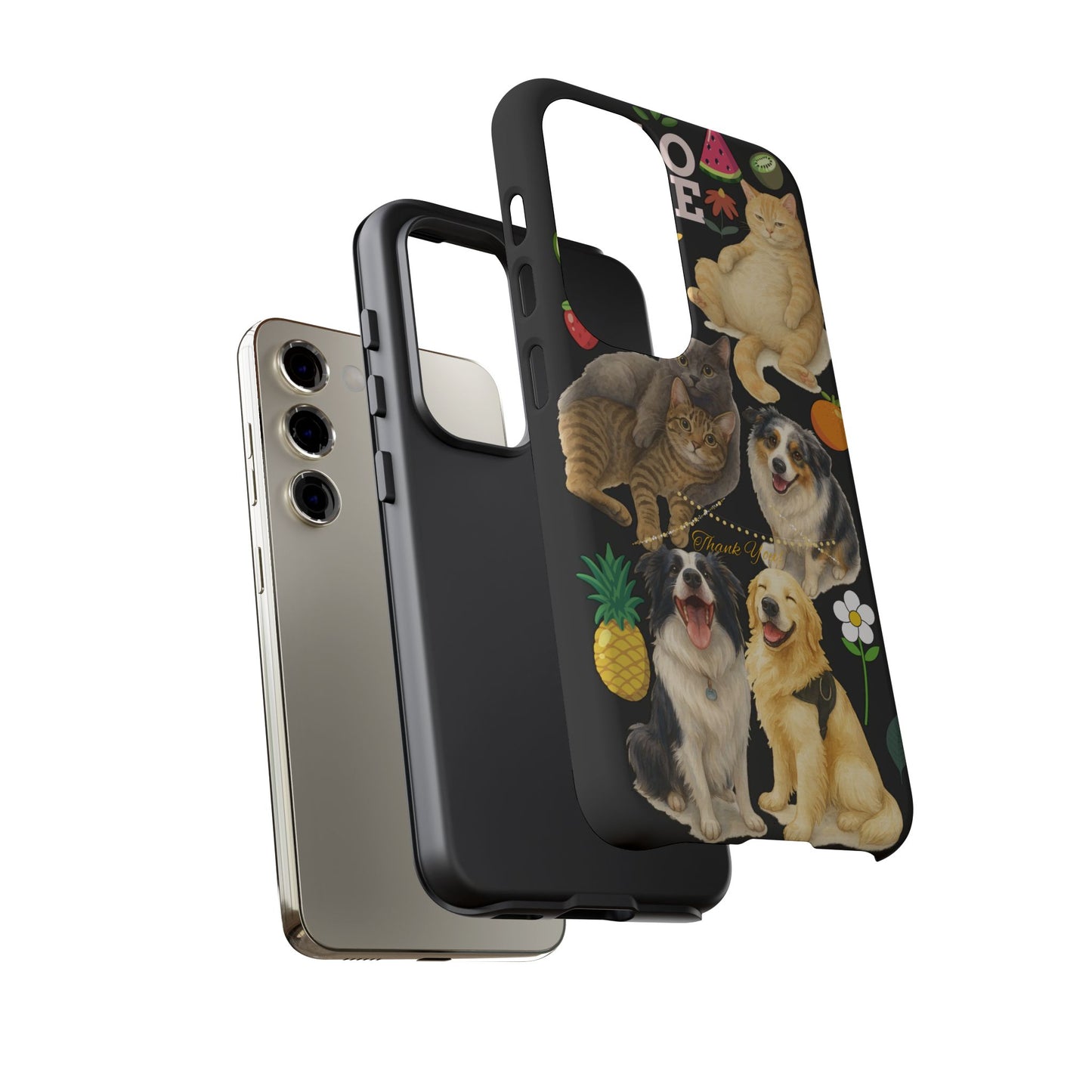60A-8 Dog and Cat Printed Dual-Layer Phone Case In Black – Glossy or Matte Finish – iPhone & Android Compatible
