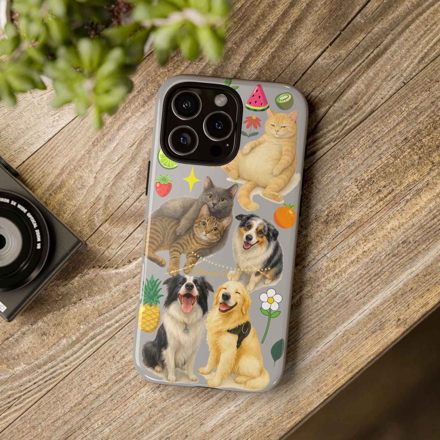 60A-6 Dog and Cat Printed Dual-Layer Phone Case In Light Grey – Glossy or Matte Finish – iPhone & Android Compatible