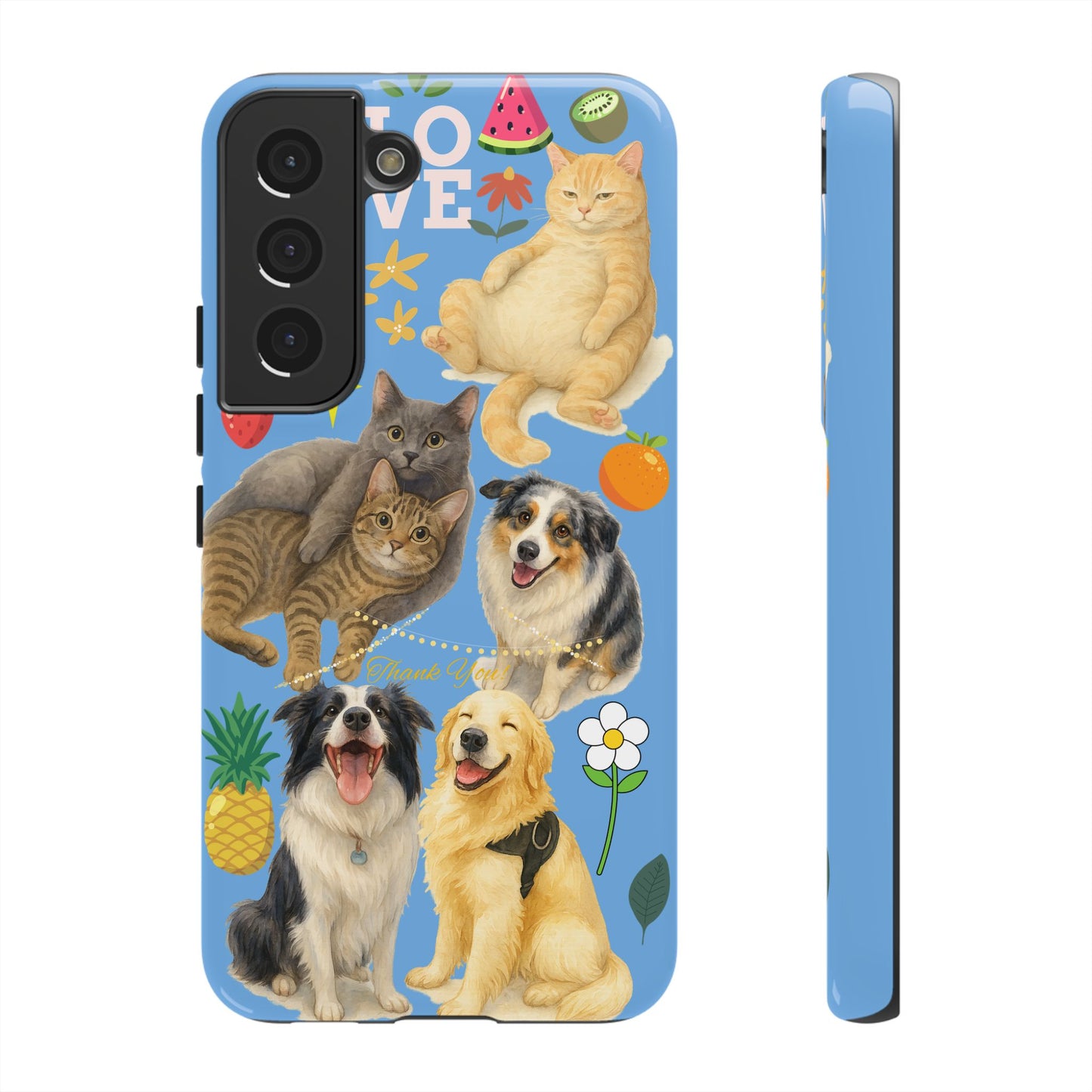 60A-1 Dog and Cat Printed Dual-Layer Phone Case In Blue – Glossy or Matte Finish – iPhone & Android Compatible