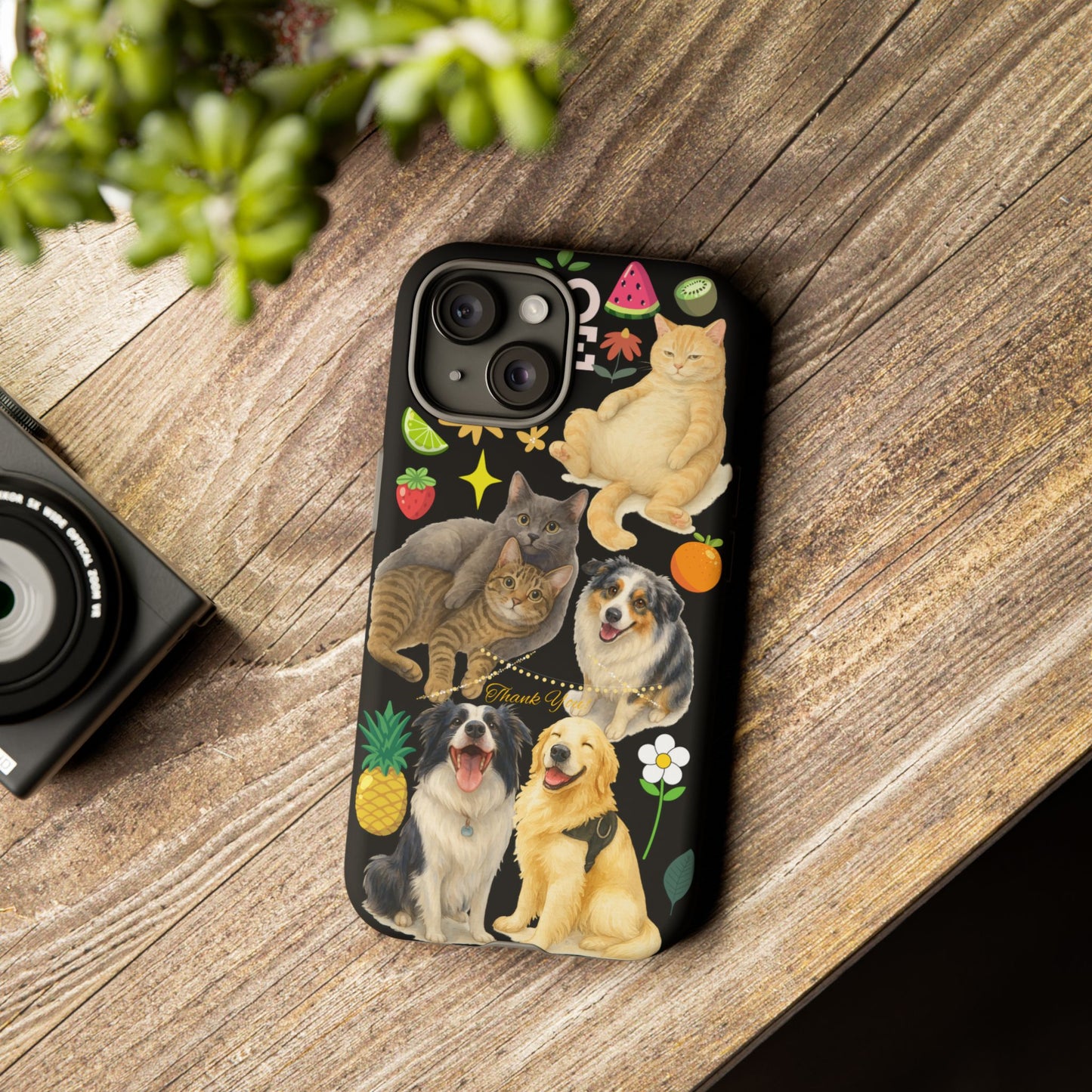 60A-8 Dog and Cat Printed Dual-Layer Phone Case In Black – Glossy or Matte Finish – iPhone & Android Compatible