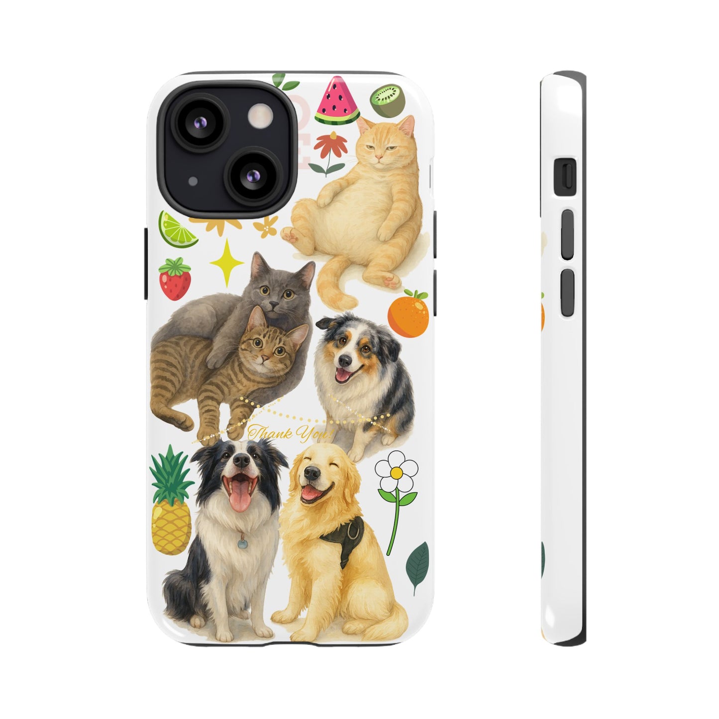 60A Dog and Cat Printed Dual-Layer Phone Case In White – Glossy or Matte Finish – iPhone & Android Compatible