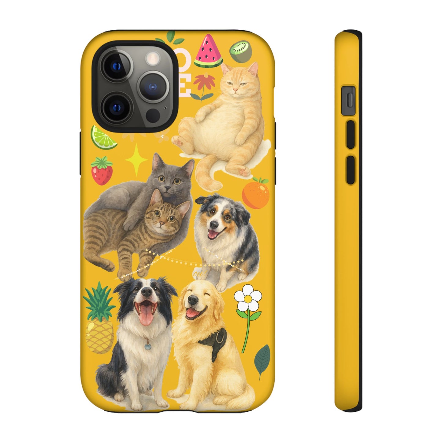 60A-5 Dog and Cat Printed Dual-Layer Phone Case In Yellow – Glossy or Matte Finish – iPhone & Android Compatible