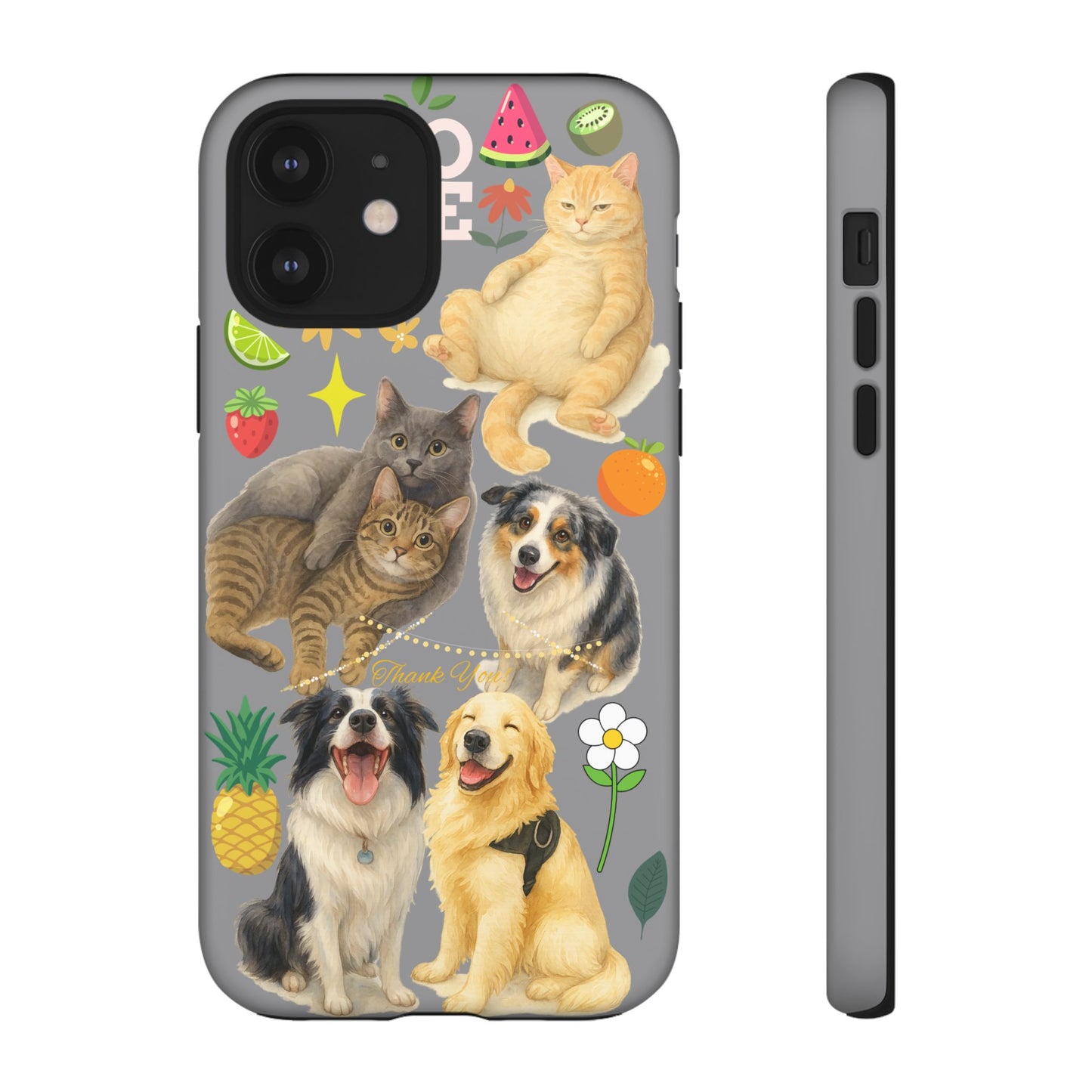 60A-3 Dog and Cat Printed Dual-Layer Phone Case In Grey – Glossy or Matte Finish – iPhone & Android Compatible