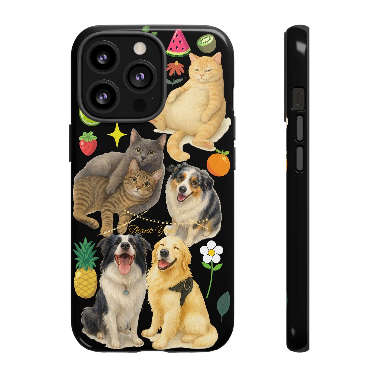 60A-8 Dog and Cat Printed Dual-Layer Phone Case In Black – Glossy or Matte Finish – iPhone & Android Compatible