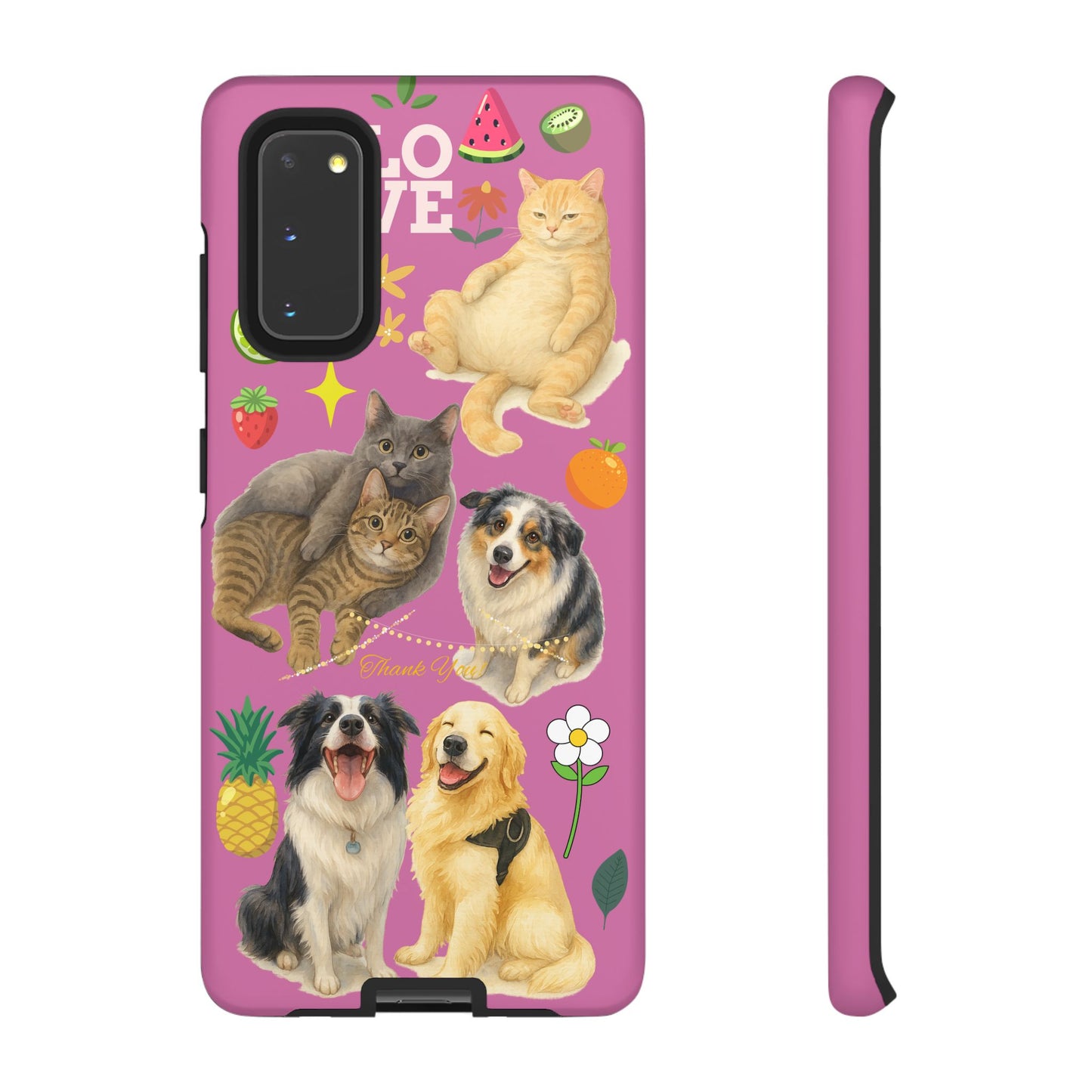 60A-2 Dog and Cat Printed Dual-Layer Phone Case In Pink – Glossy or Matte Finish – iPhone & Android Compatible