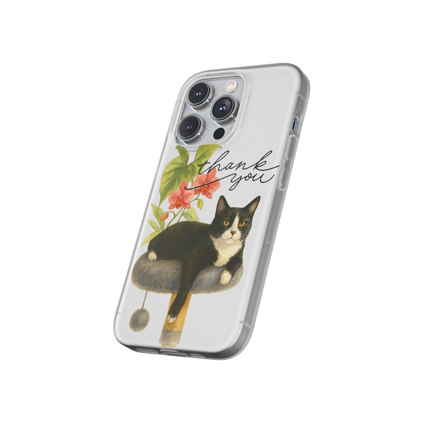 62A Cute Cat Thank You Phone Case – Flexible Matte TPU Slim Cover for iPhone & Android Gift