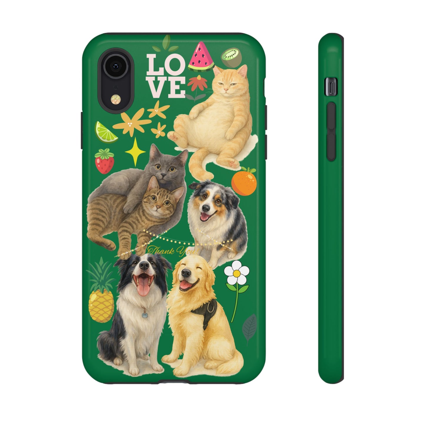 60A-10 Dog and Cat Printed Dual-Layer Phone Case In Dark Green – Glossy or Matte Finish – iPhone & Android Compatible