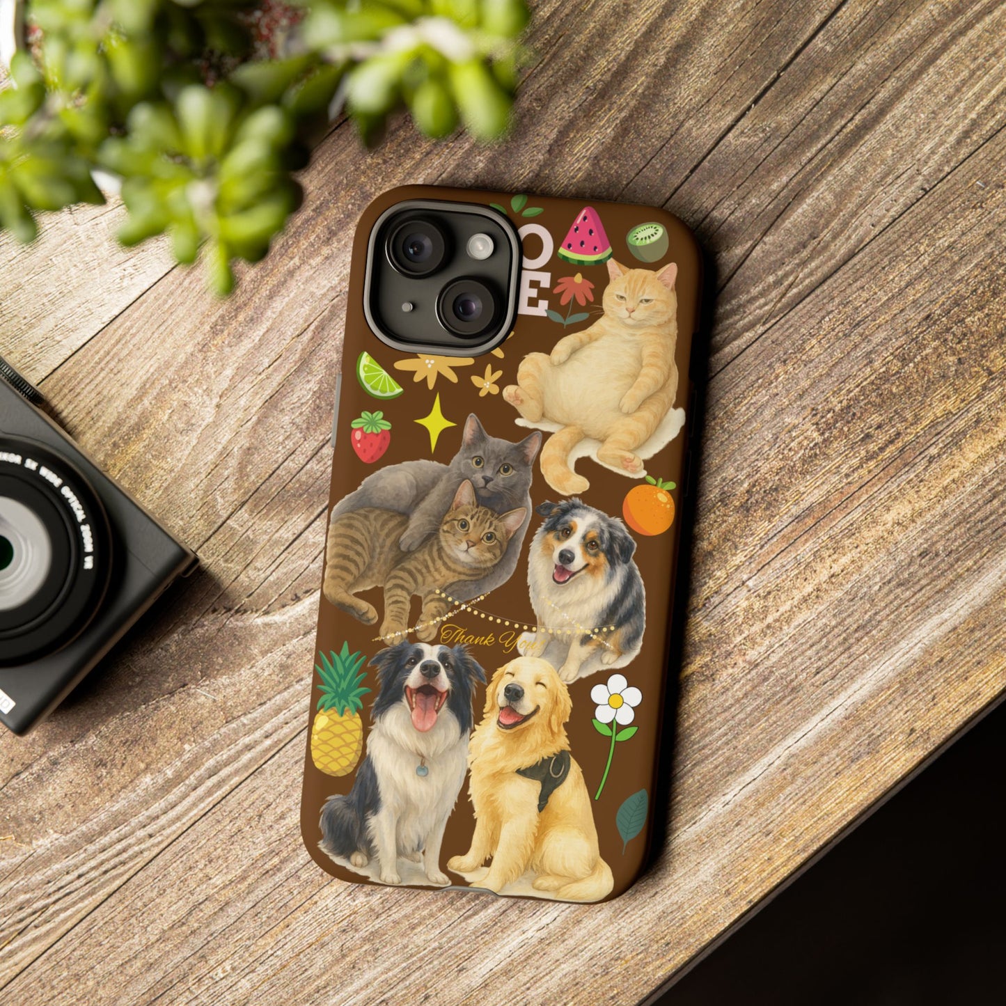 60A-11 Dog and Cat Printed Dual-Layer Phone Case In Dark Brown – Glossy or Matte Finish – iPhone & Android Compatible