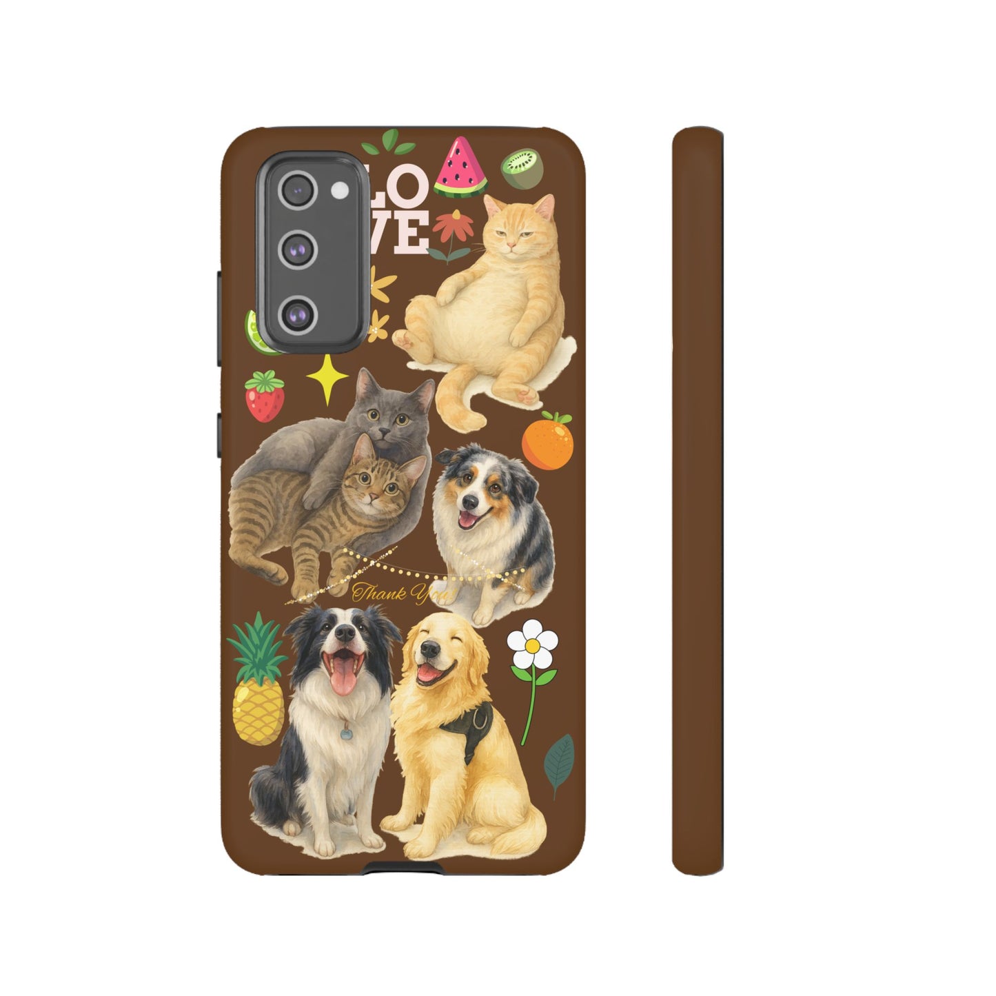 60A-11 Dog and Cat Printed Dual-Layer Phone Case In Dark Brown – Glossy or Matte Finish – iPhone & Android Compatible