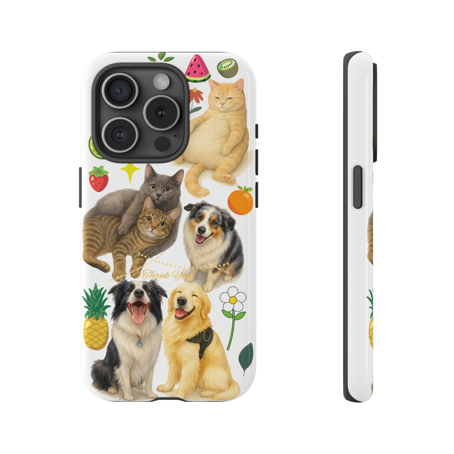 60A Dog and Cat Printed Dual-Layer Phone Case In White – Glossy or Matte Finish – iPhone & Android Compatible