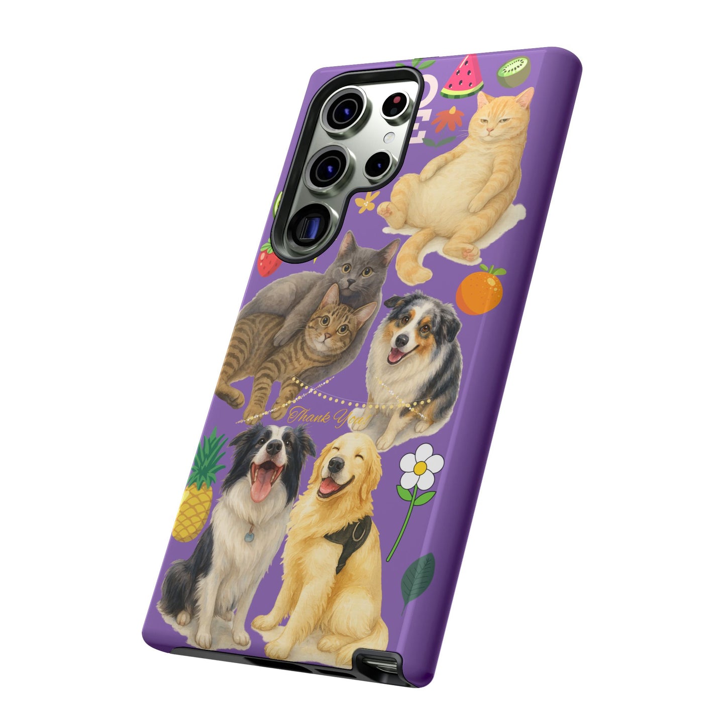 60A-4 Dog and Cat Printed Dual-Layer Phone Case In Purple – Glossy or Matte Finish – iPhone & Android Compatible