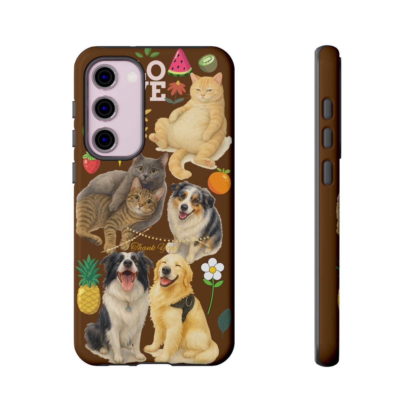 60A-11 Dog and Cat Printed Dual-Layer Phone Case In Dark Brown – Glossy or Matte Finish – iPhone & Android Compatible
