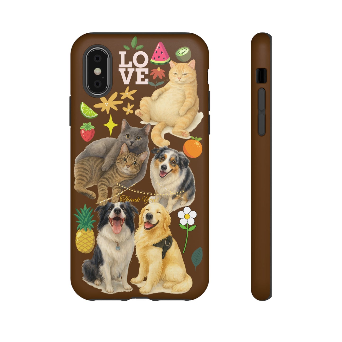 60A-11 Dog and Cat Printed Dual-Layer Phone Case In Dark Brown – Glossy or Matte Finish – iPhone & Android Compatible