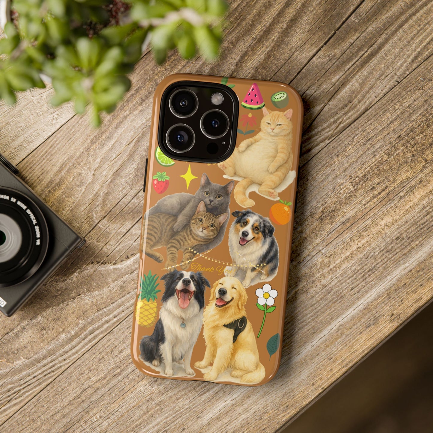 60A-9 Dog and Cat Printed Dual-Layer Phone Case In Light Brown – Glossy or Matte Finish – iPhone & Android Compatible