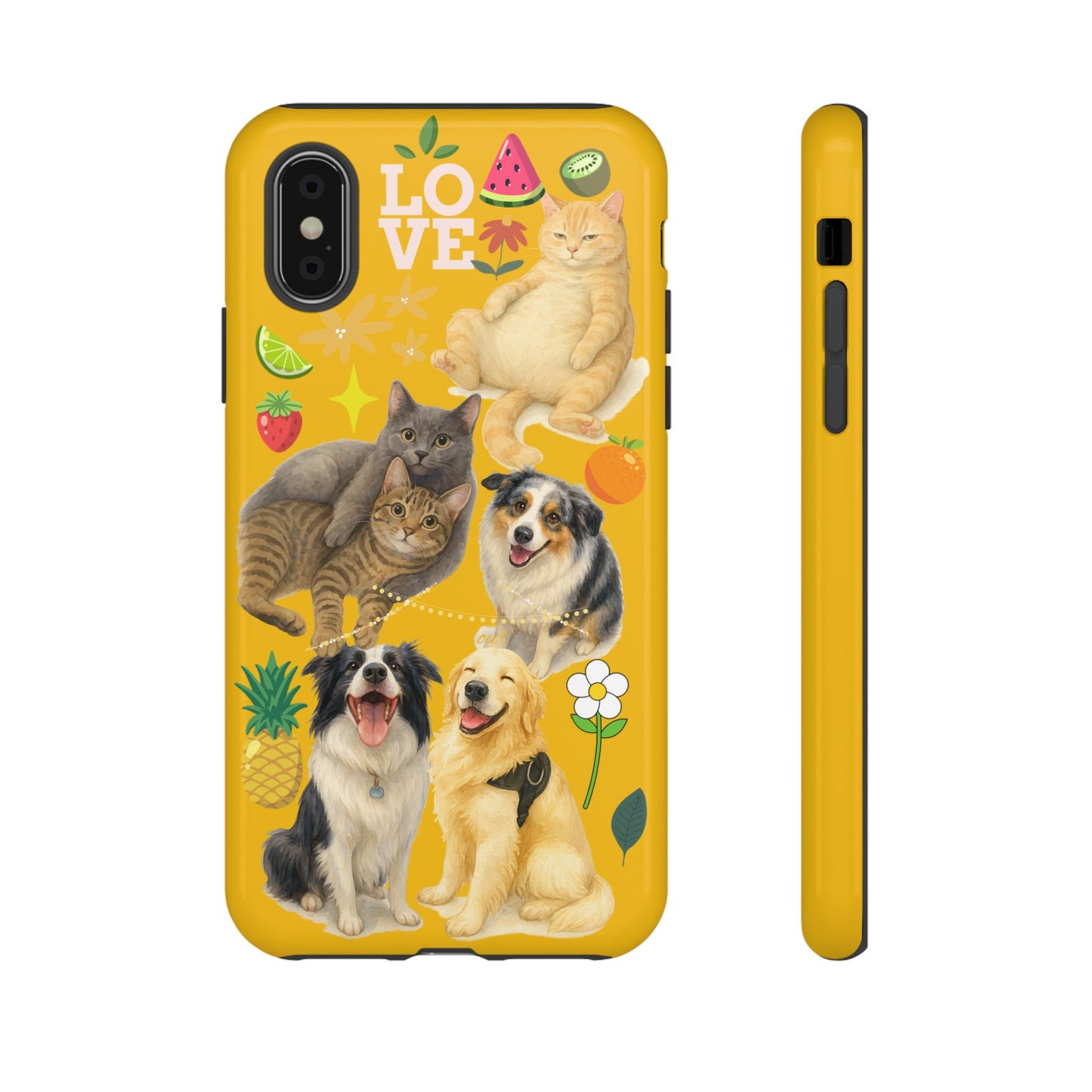 60A-5 Dog and Cat Printed Dual-Layer Phone Case In Yellow – Glossy or Matte Finish – iPhone & Android Compatible