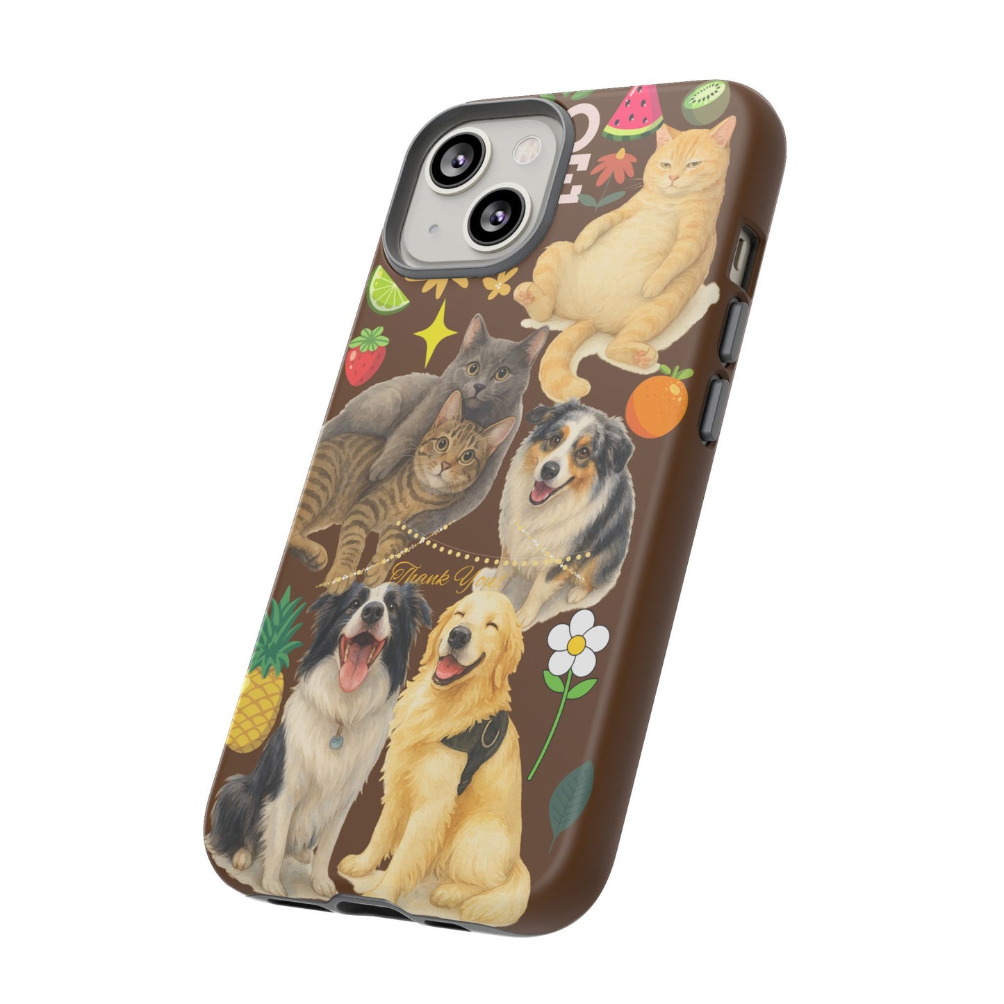 60A-11 Dog and Cat Printed Dual-Layer Phone Case In Dark Brown – Glossy or Matte Finish – iPhone & Android Compatible