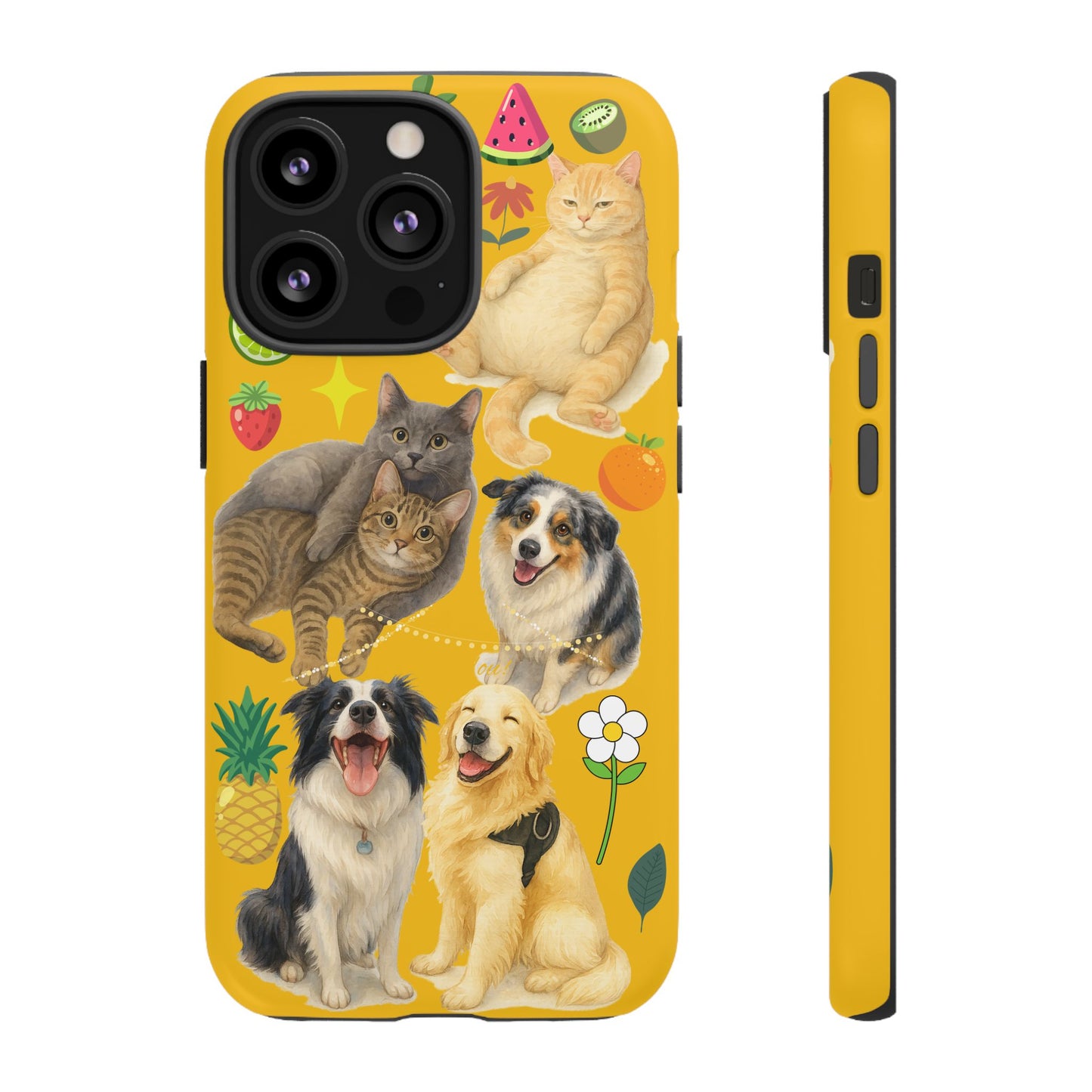 60A-5 Dog and Cat Printed Dual-Layer Phone Case In Yellow – Glossy or Matte Finish – iPhone & Android Compatible