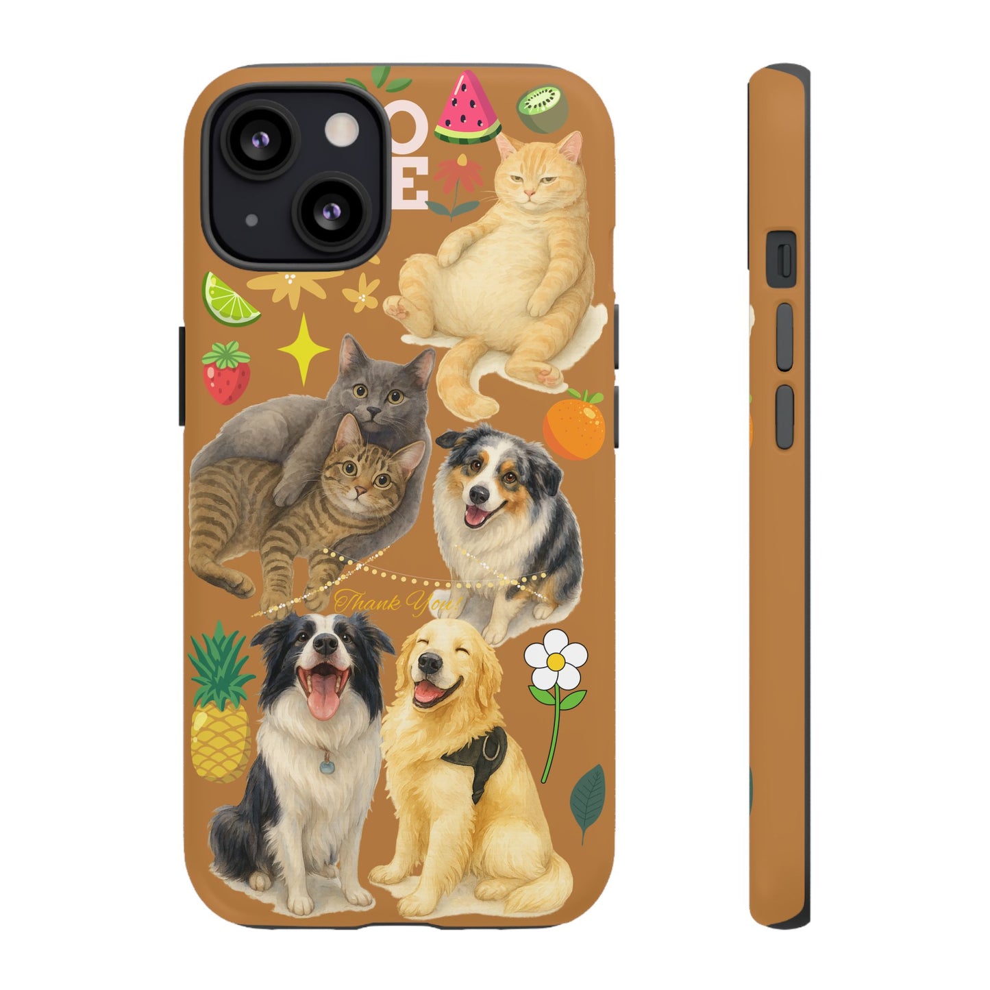 60A-9 Dog and Cat Printed Dual-Layer Phone Case In Light Brown – Glossy or Matte Finish – iPhone & Android Compatible