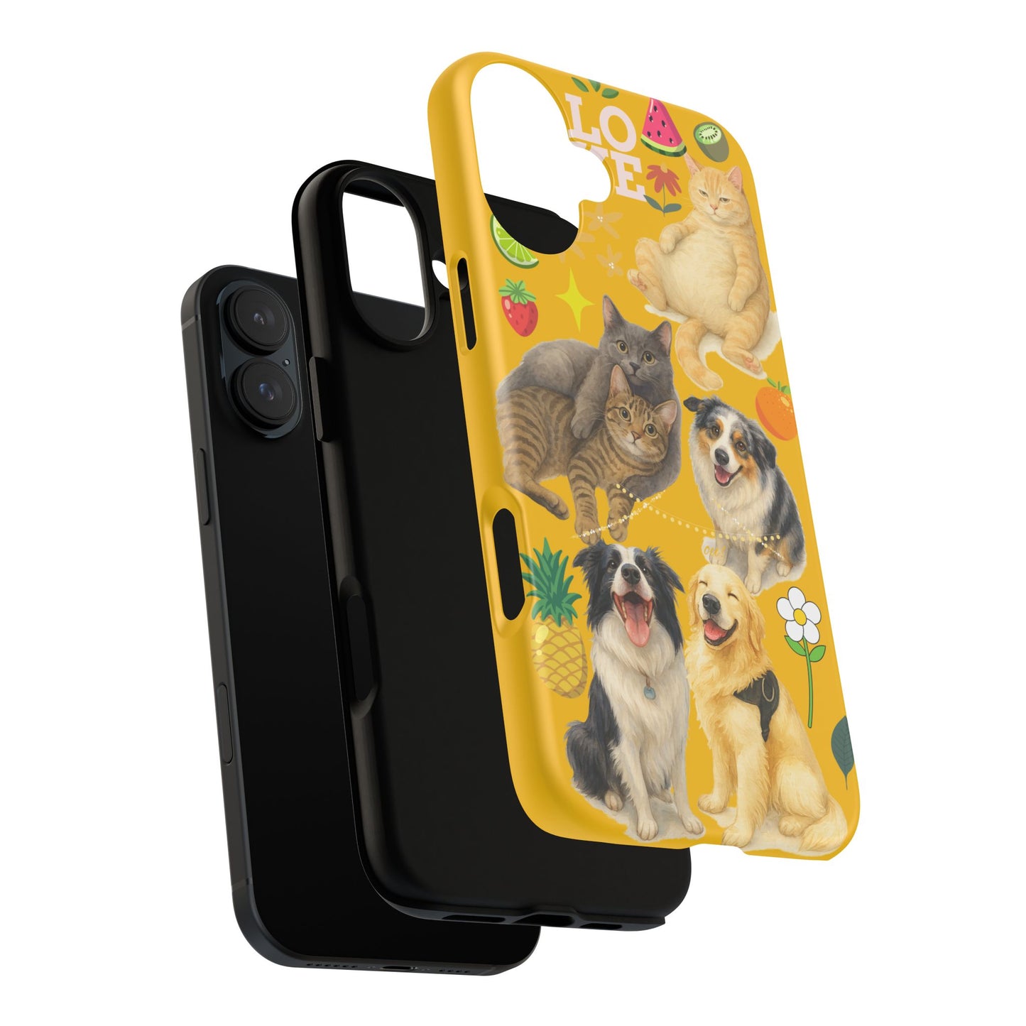 60A-5 Dog and Cat Printed Dual-Layer Phone Case In Yellow – Glossy or Matte Finish – iPhone & Android Compatible