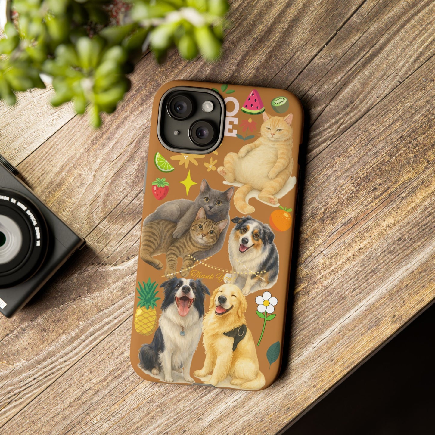 60A-9 Dog and Cat Printed Dual-Layer Phone Case In Light Brown – Glossy or Matte Finish – iPhone & Android Compatible