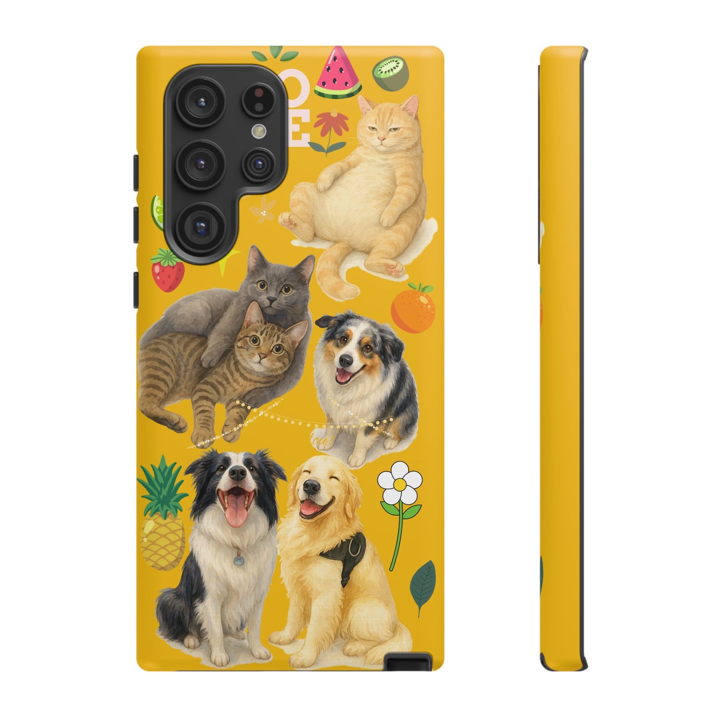 60A-5 Dog and Cat Printed Dual-Layer Phone Case In Yellow – Glossy or Matte Finish – iPhone & Android Compatible