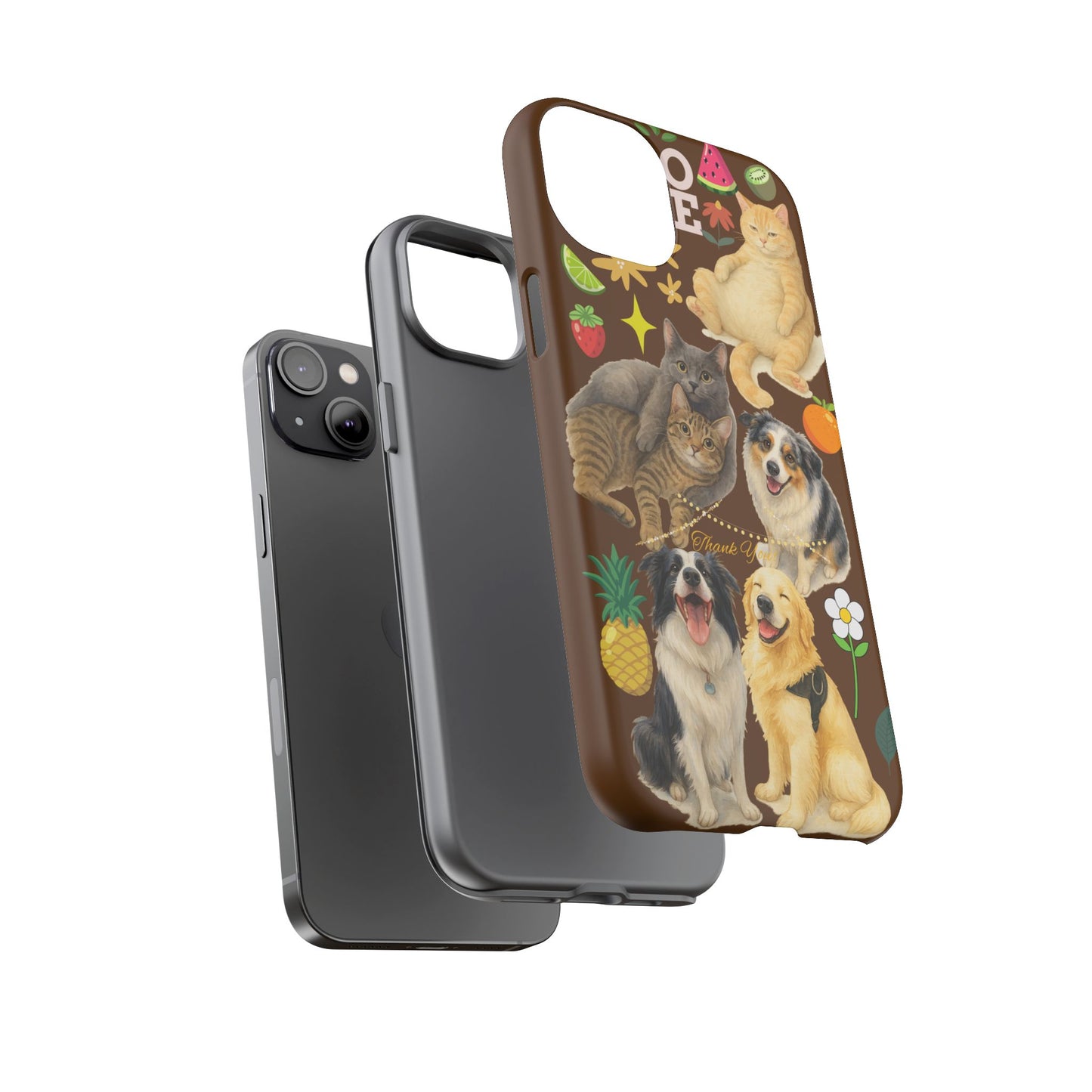60A-11 Dog and Cat Printed Dual-Layer Phone Case In Dark Brown – Glossy or Matte Finish – iPhone & Android Compatible