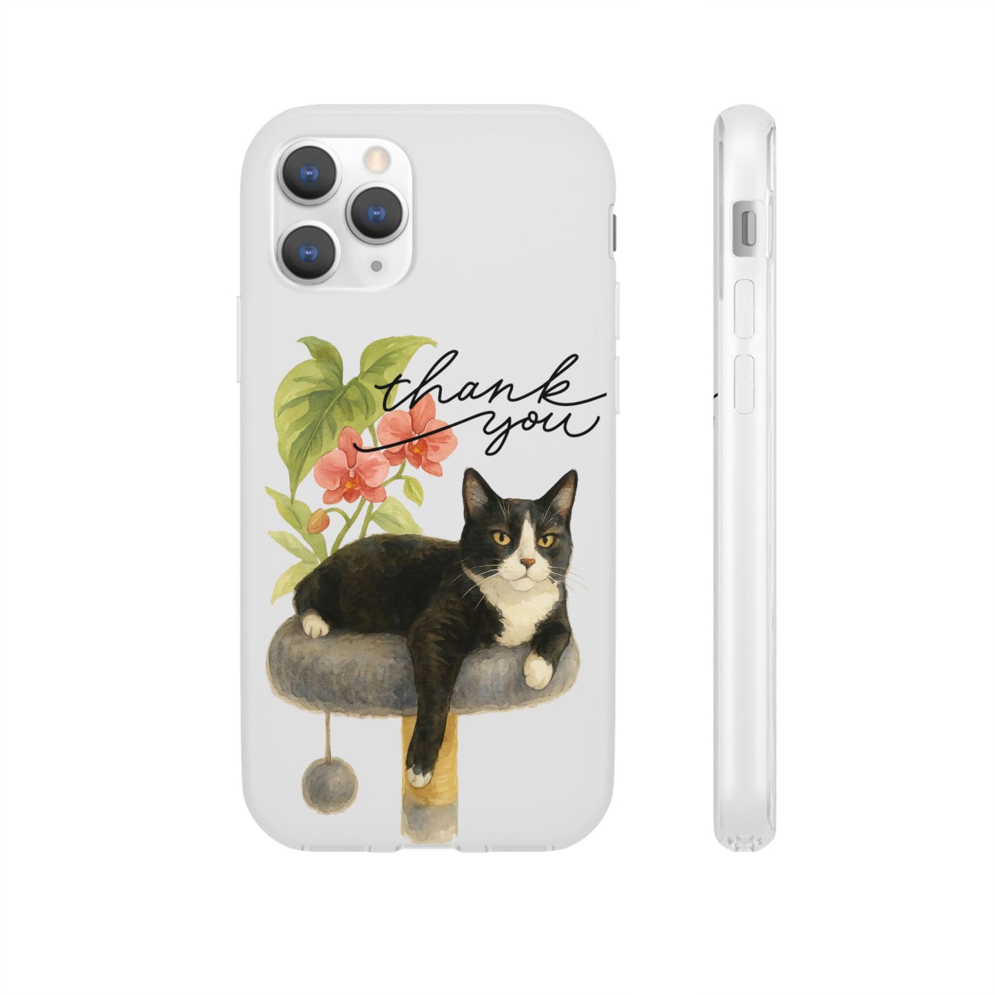 62A Cute Cat Thank You Phone Case – Flexible Matte TPU Slim Cover for iPhone & Android Gift