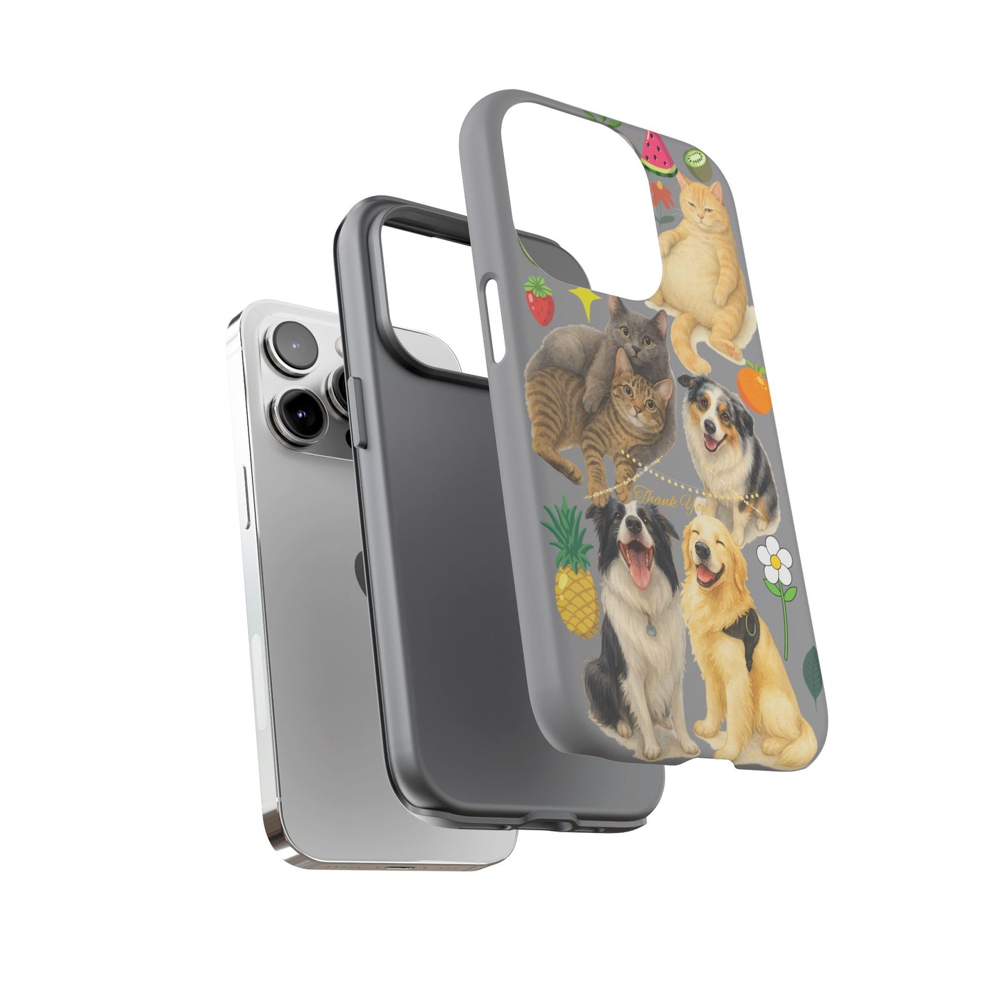 60A-3 Dog and Cat Printed Dual-Layer Phone Case In Grey – Glossy or Matte Finish – iPhone & Android Compatible