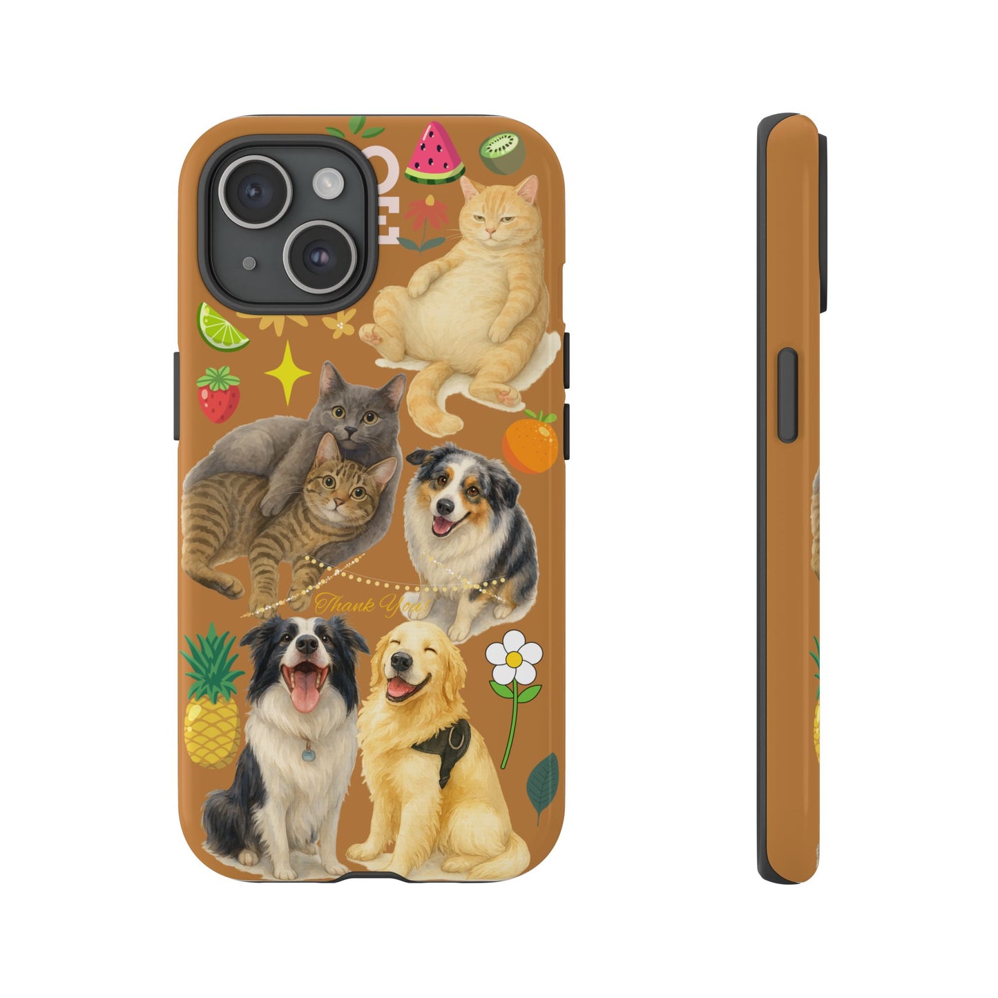 60A-9 Dog and Cat Printed Dual-Layer Phone Case In Light Brown – Glossy or Matte Finish – iPhone & Android Compatible