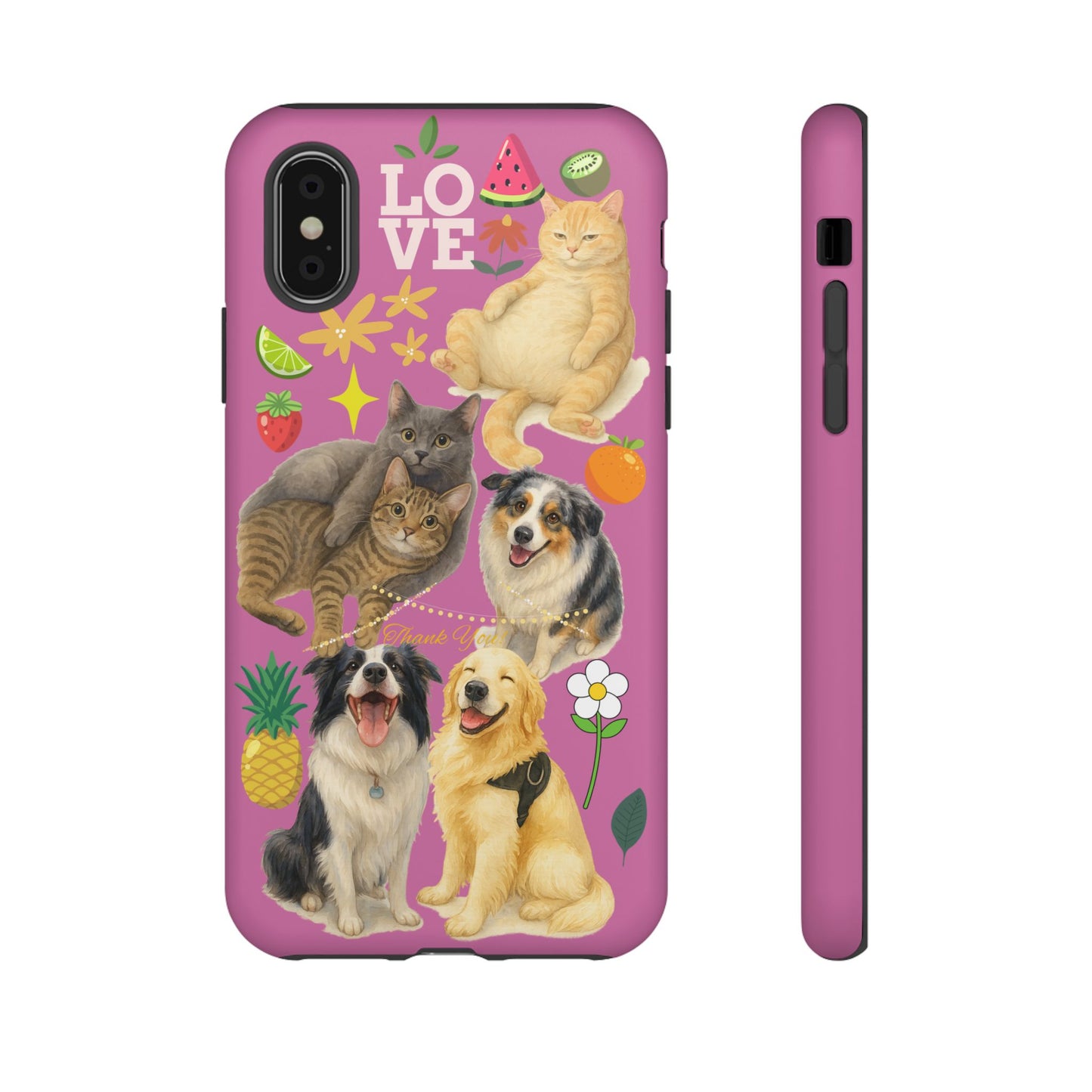 60A-2 Dog and Cat Printed Dual-Layer Phone Case In Pink – Glossy or Matte Finish – iPhone & Android Compatible