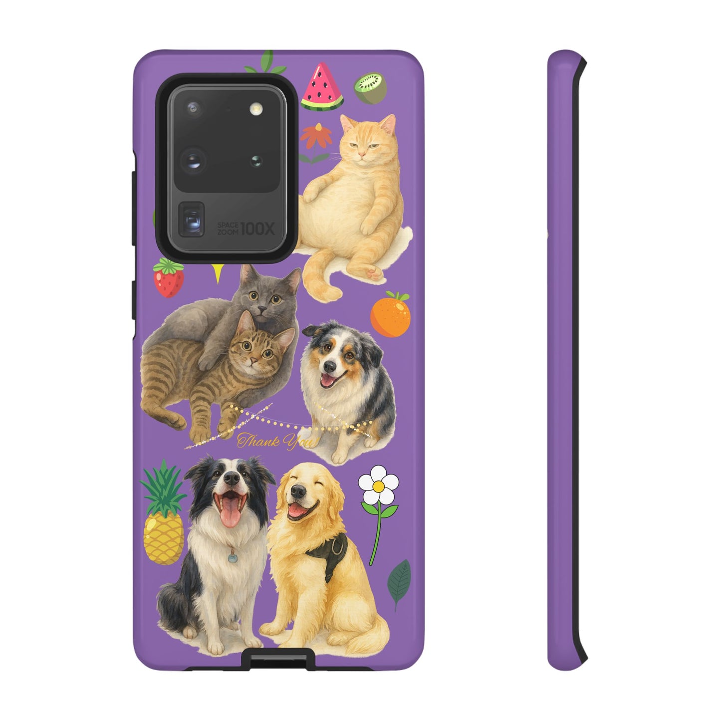 60A-4 Dog and Cat Printed Dual-Layer Phone Case In Purple – Glossy or Matte Finish – iPhone & Android Compatible