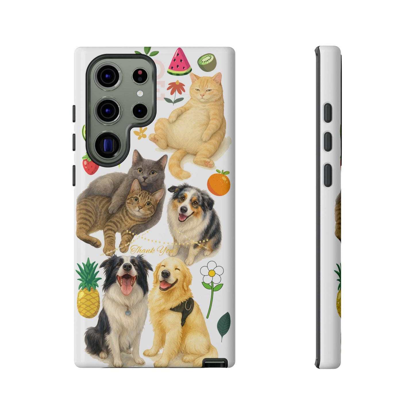 60A Dog and Cat Printed Dual-Layer Phone Case In White – Glossy or Matte Finish – iPhone & Android Compatible