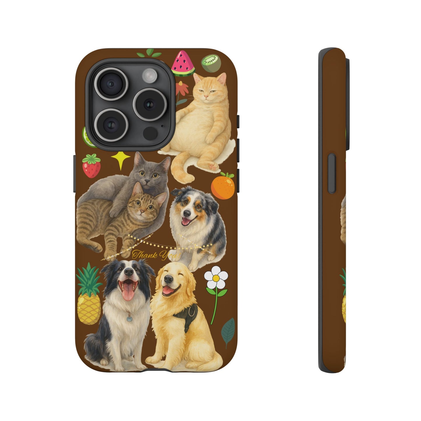 60A-11 Dog and Cat Printed Dual-Layer Phone Case In Dark Brown – Glossy or Matte Finish – iPhone & Android Compatible
