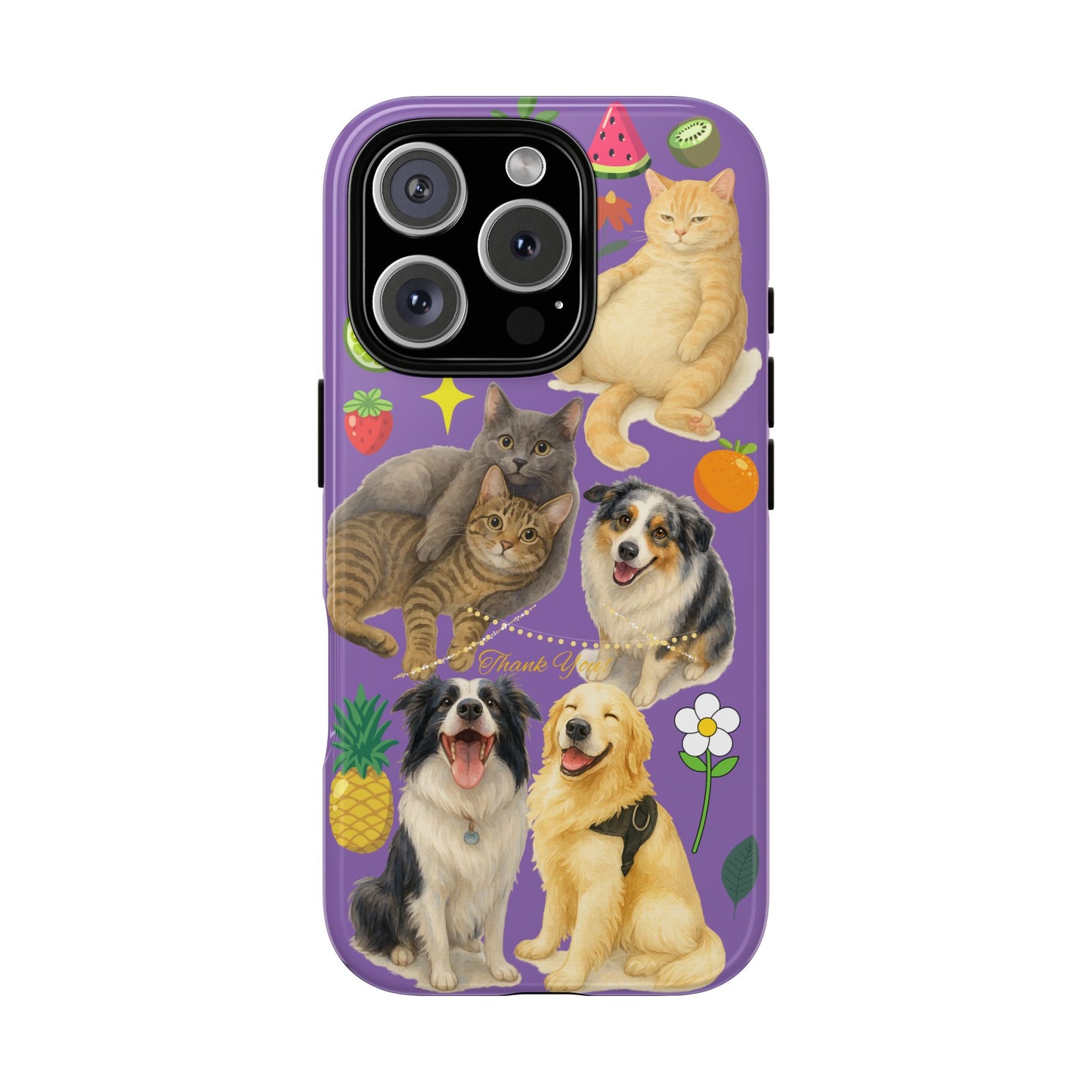 60A-4 Dog and Cat Printed Dual-Layer Phone Case In Purple – Glossy or Matte Finish – iPhone & Android Compatible