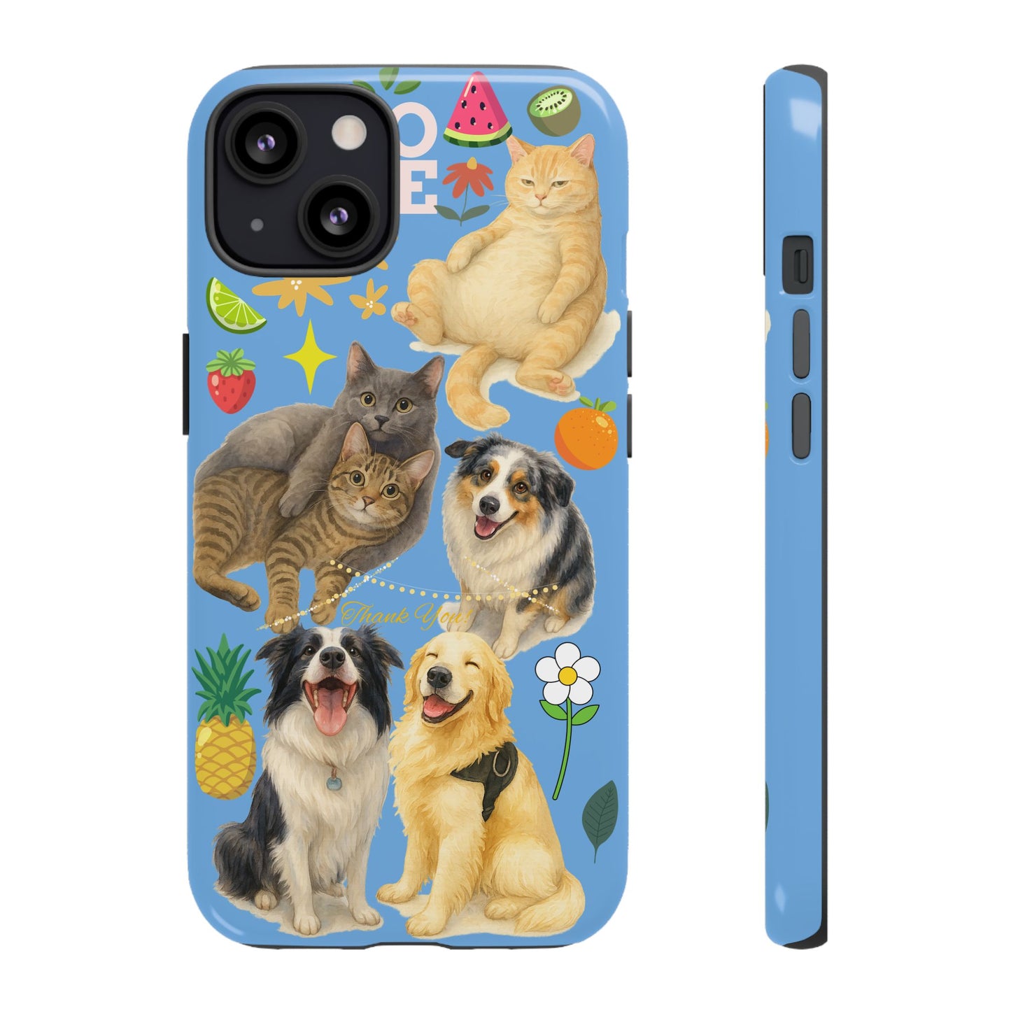 60A-1 Dog and Cat Printed Dual-Layer Phone Case In Blue – Glossy or Matte Finish – iPhone & Android Compatible