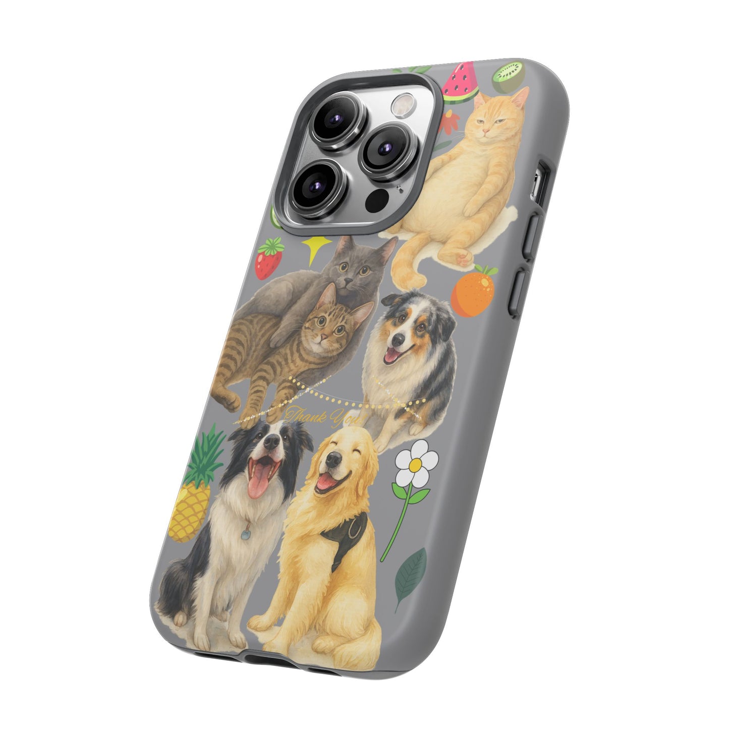 60A-3 Dog and Cat Printed Dual-Layer Phone Case In Grey – Glossy or Matte Finish – iPhone & Android Compatible