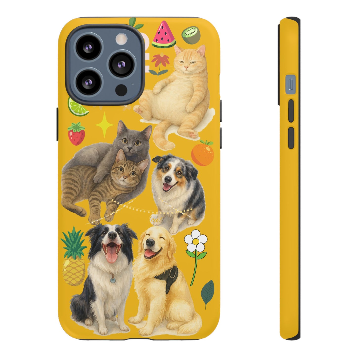 60A-5 Dog and Cat Printed Dual-Layer Phone Case In Yellow – Glossy or Matte Finish – iPhone & Android Compatible