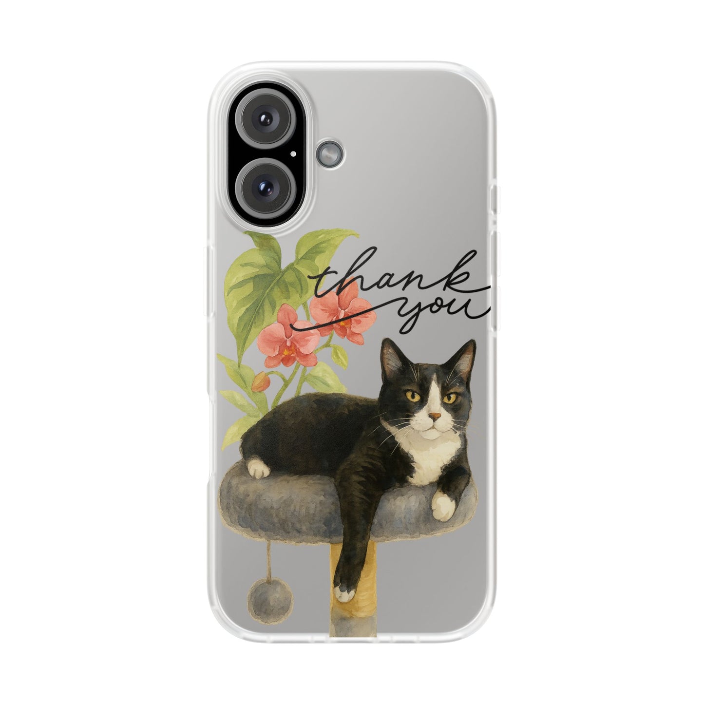 62A Cute Cat Thank You Phone Case – Flexible Matte TPU Slim Cover for iPhone & Android Gift