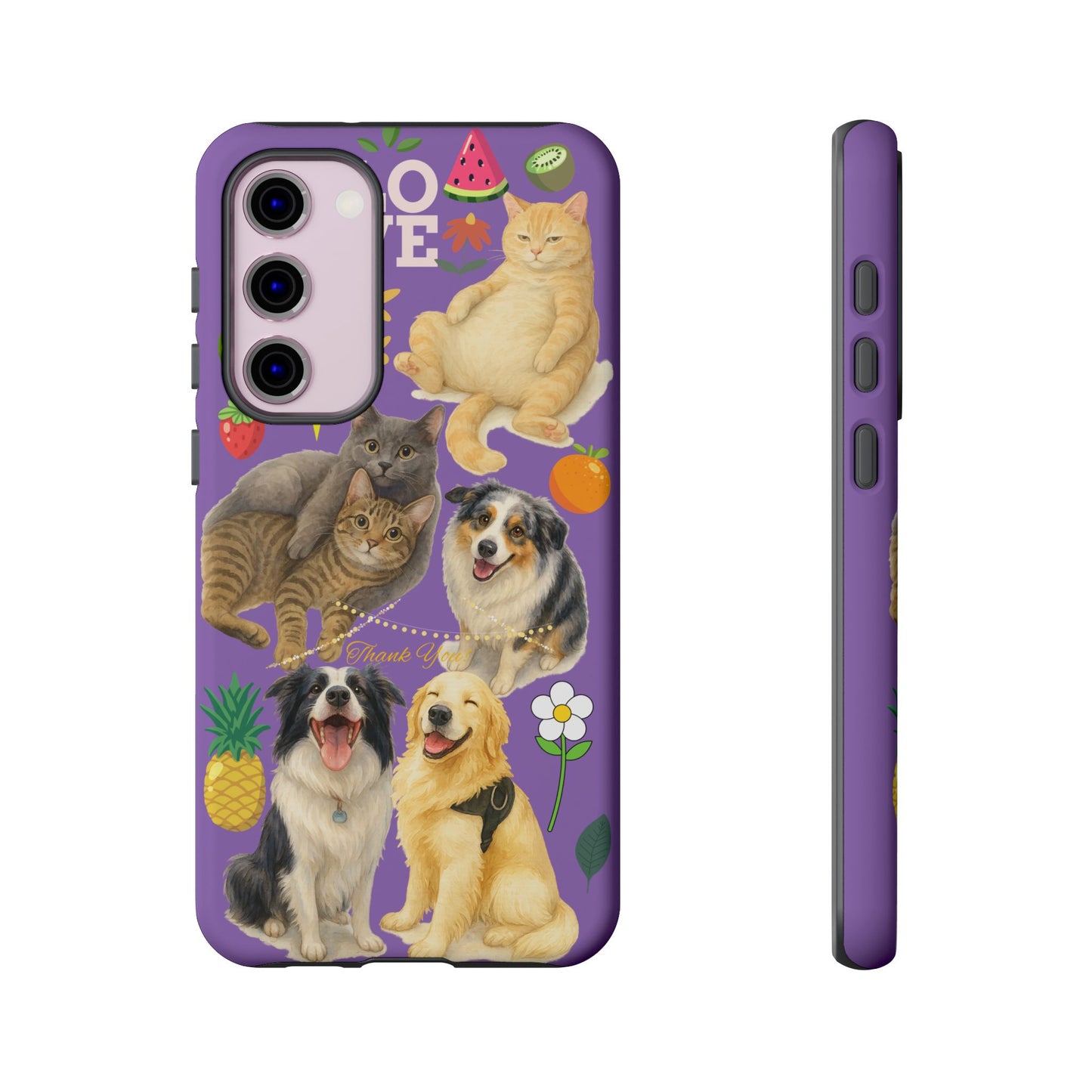 60A-4 Dog and Cat Printed Dual-Layer Phone Case In Purple – Glossy or Matte Finish – iPhone & Android Compatible