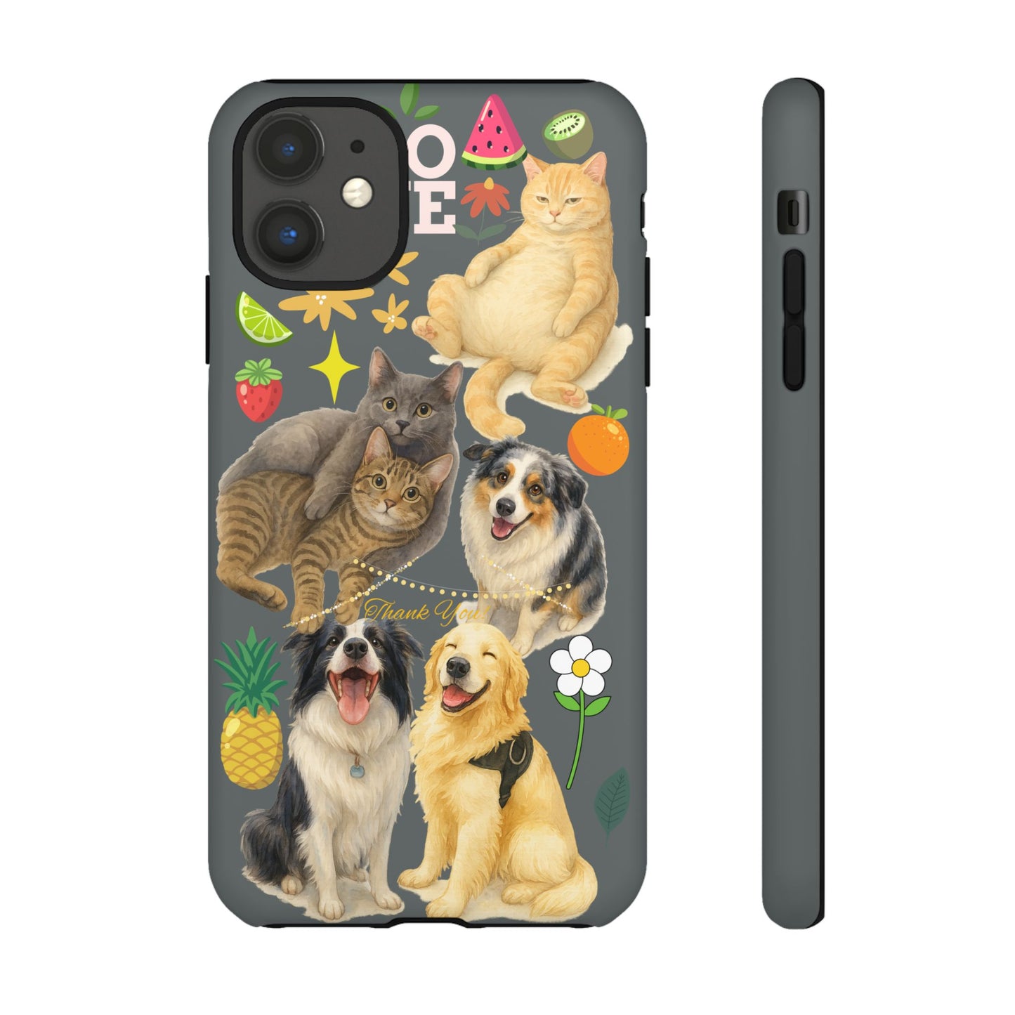 60A-7 Dog and Cat Printed Dual-Layer Phone Case In Dark Grey – Glossy or Matte Finish – iPhone & Android Compatible