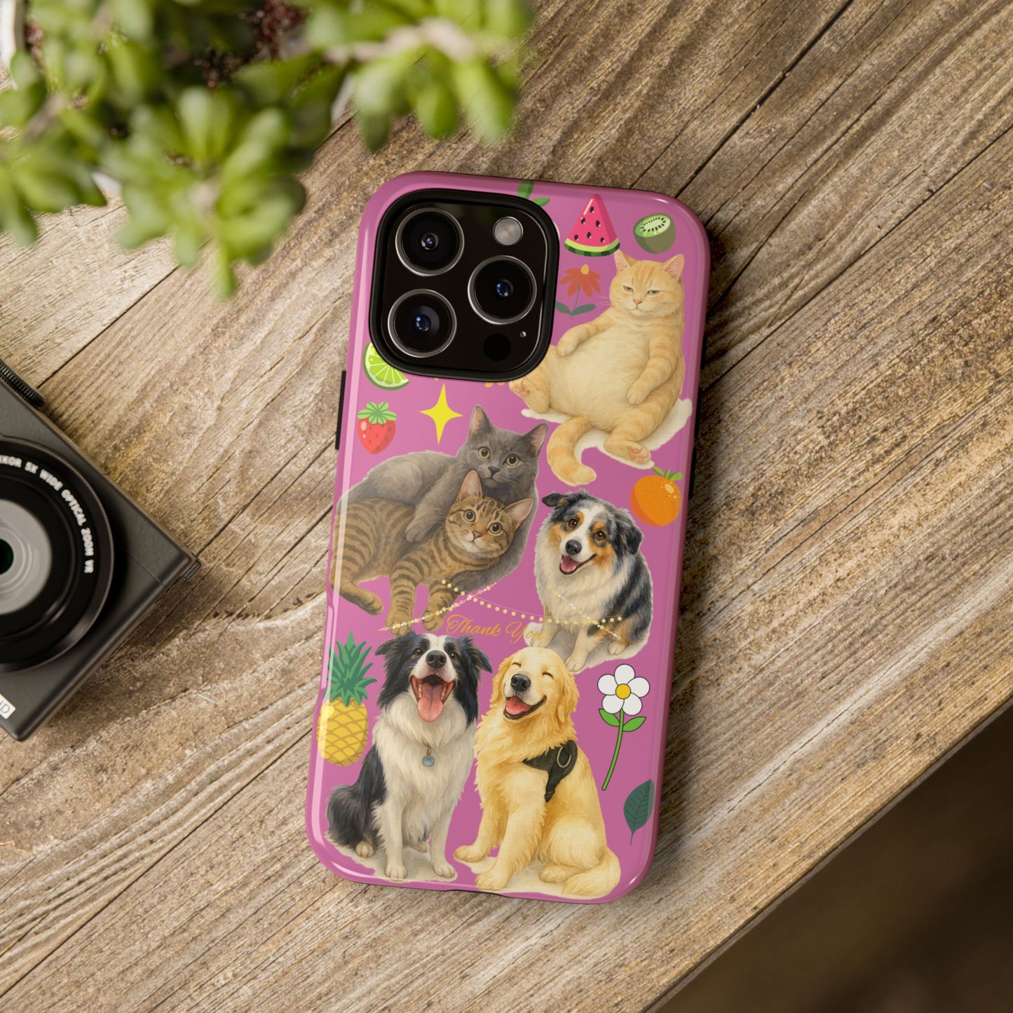 60A-2 Dog and Cat Printed Dual-Layer Phone Case In Pink – Glossy or Matte Finish – iPhone & Android Compatible