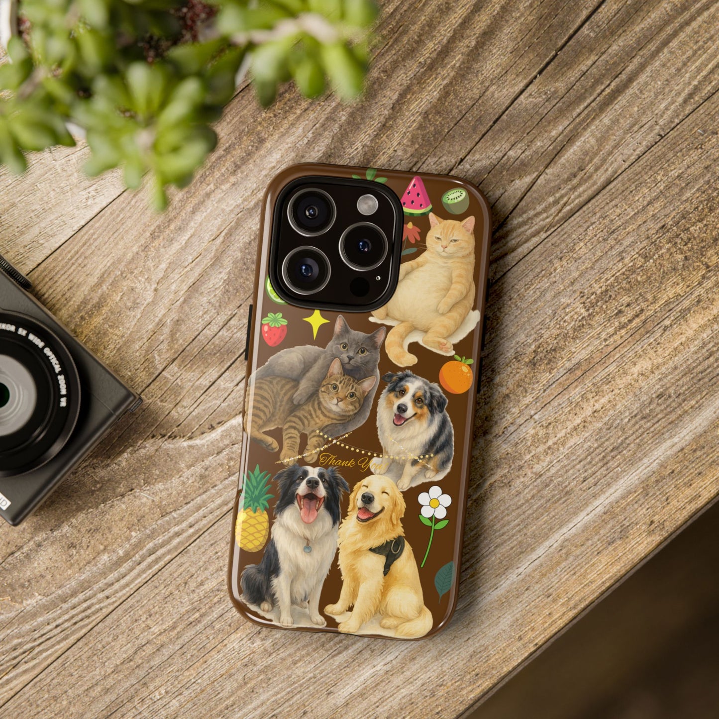 60A-11 Dog and Cat Printed Dual-Layer Phone Case In Dark Brown – Glossy or Matte Finish – iPhone & Android Compatible