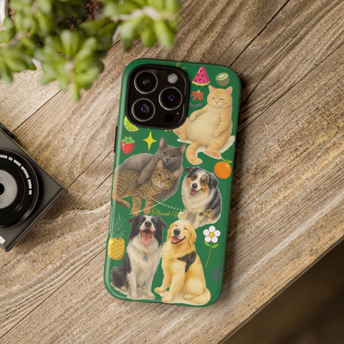 60A-10 Dog and Cat Printed Dual-Layer Phone Case In Dark Green – Glossy or Matte Finish – iPhone & Android Compatible